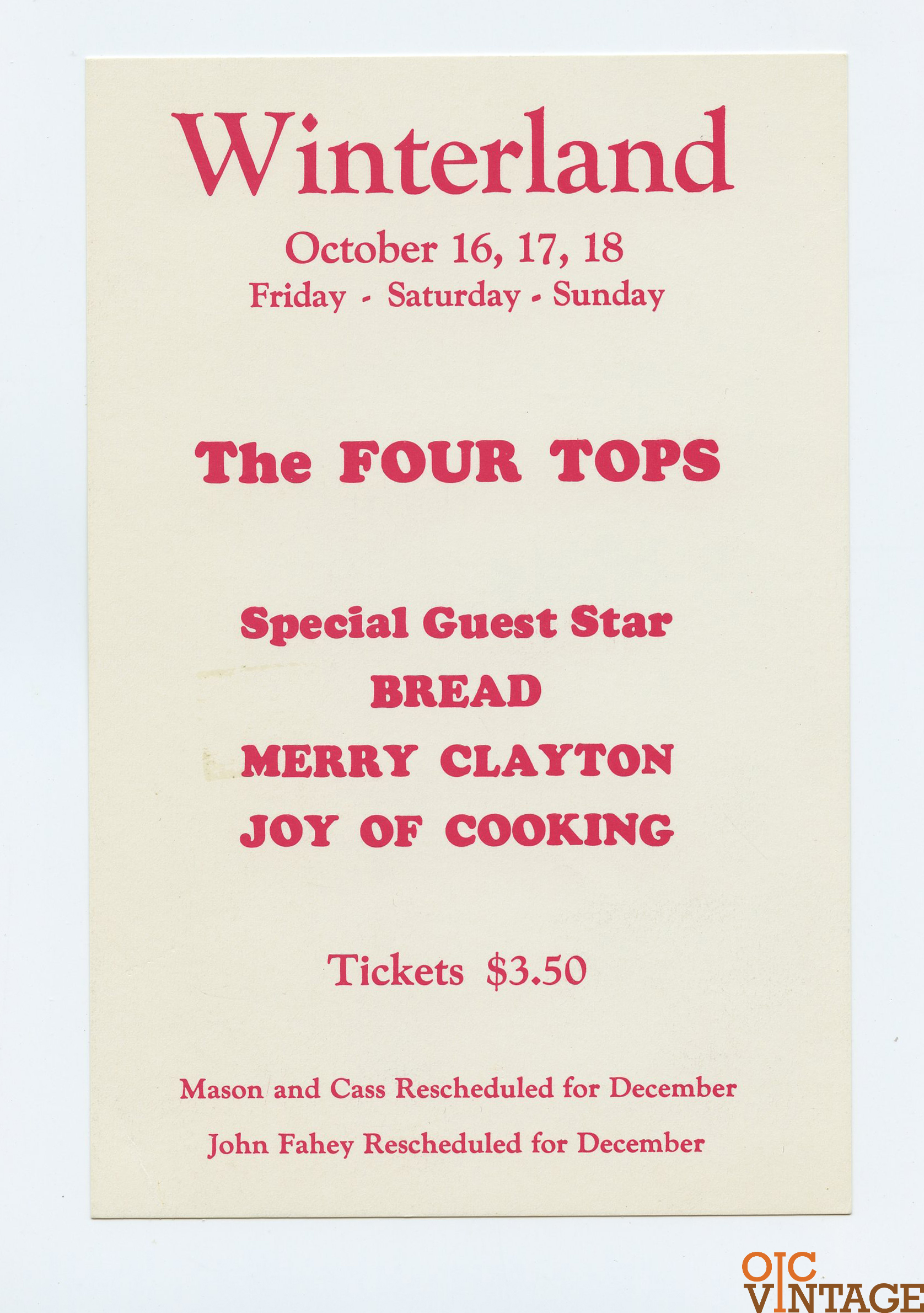 The Four Tops Handbill Bread Joy of Cooking 1970 Oct 16 Winterland