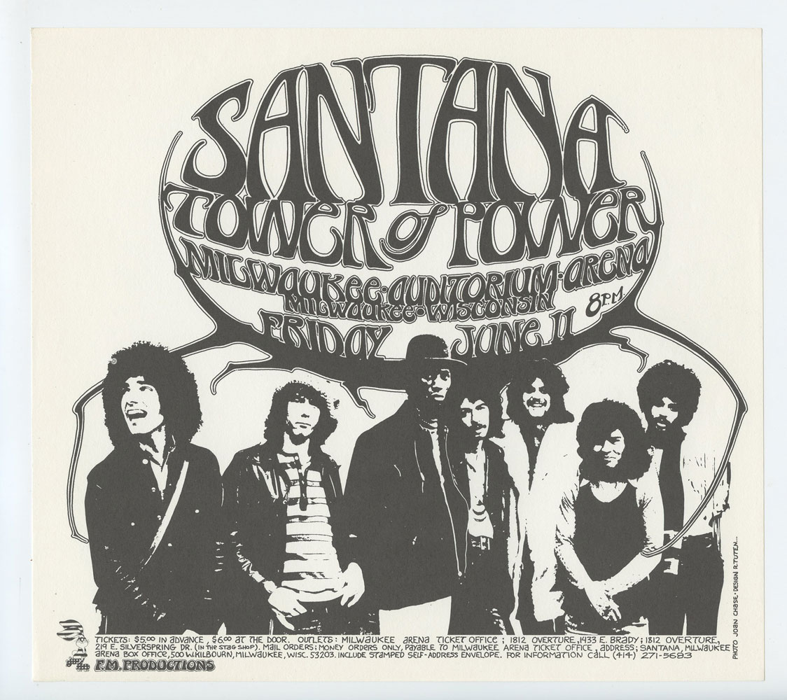 Santana Handbill 1971 Jun 11 Milwaukee Auditorium Arena Randy Tuten