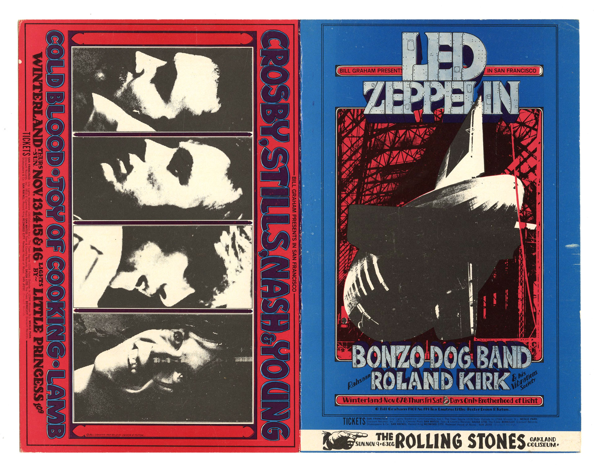 BG 199  BG 200 Postcard Mailed Led Zeppelin CSNY 1969 Nov