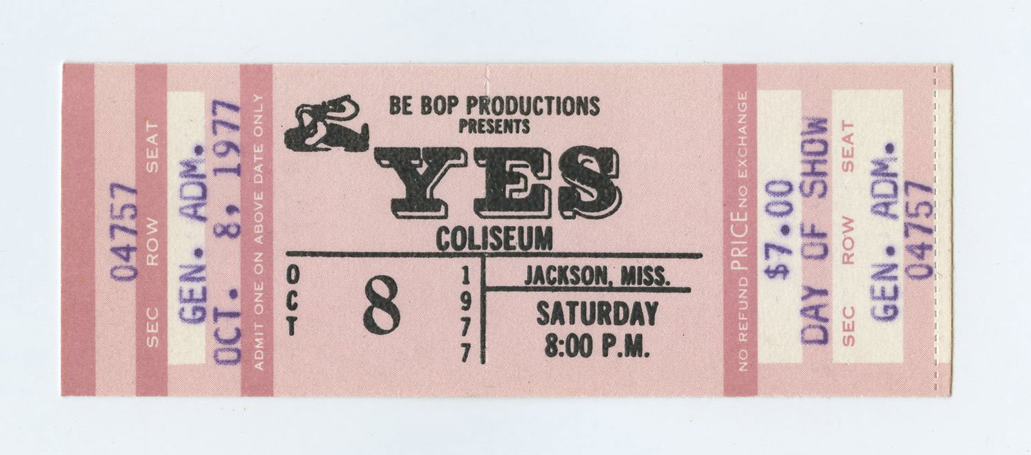 YES Ticket Vintage 1977 Oct 8 Jackson Mississippi 