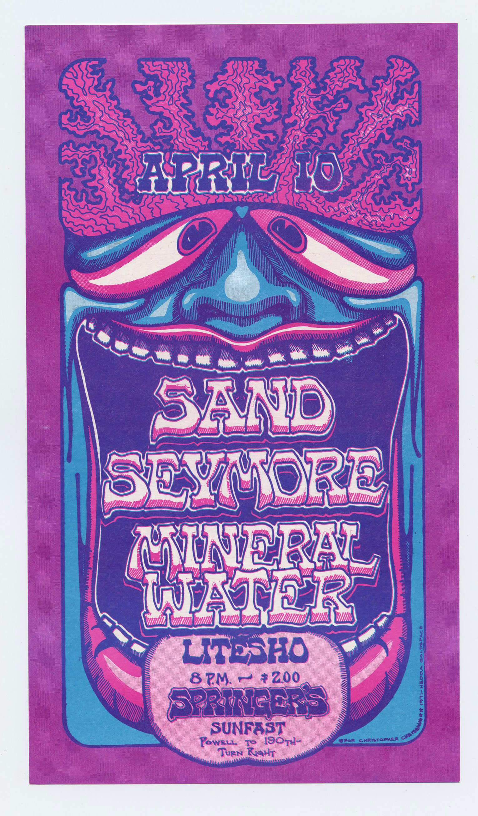 Springers Ballroom Portland Handbill 1971 Sand Seymore Mineral Water