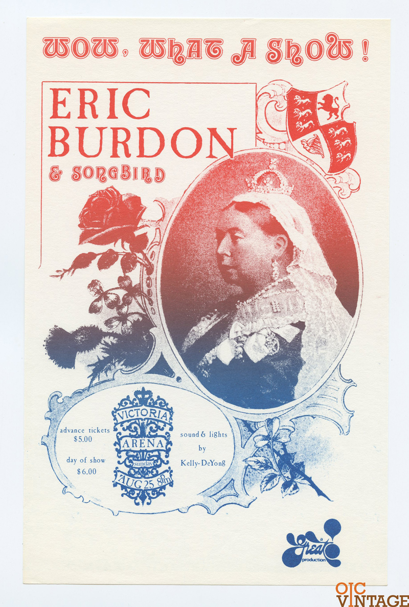 Eric Burdon & Songbird Handbill 1974 Aug 25 Victoria Arena BC Canada