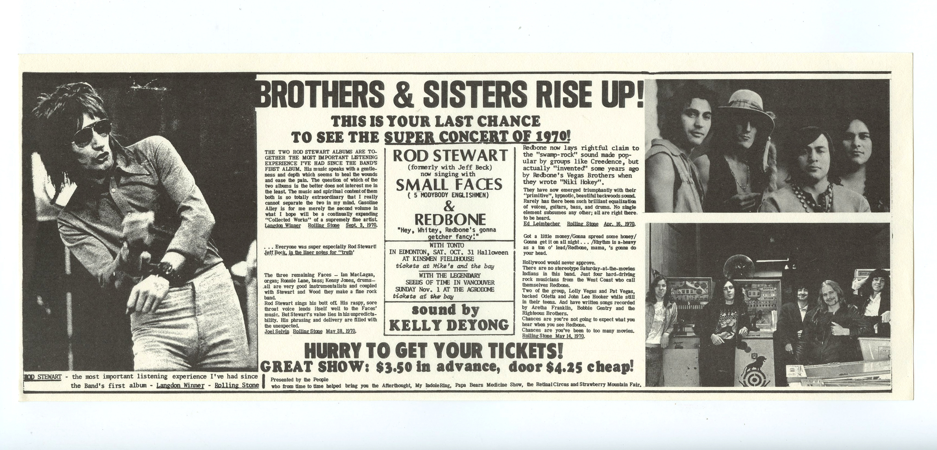 Rod Stewart Handbill 1970 Oct 31 Edmonton Kinsmen Field House