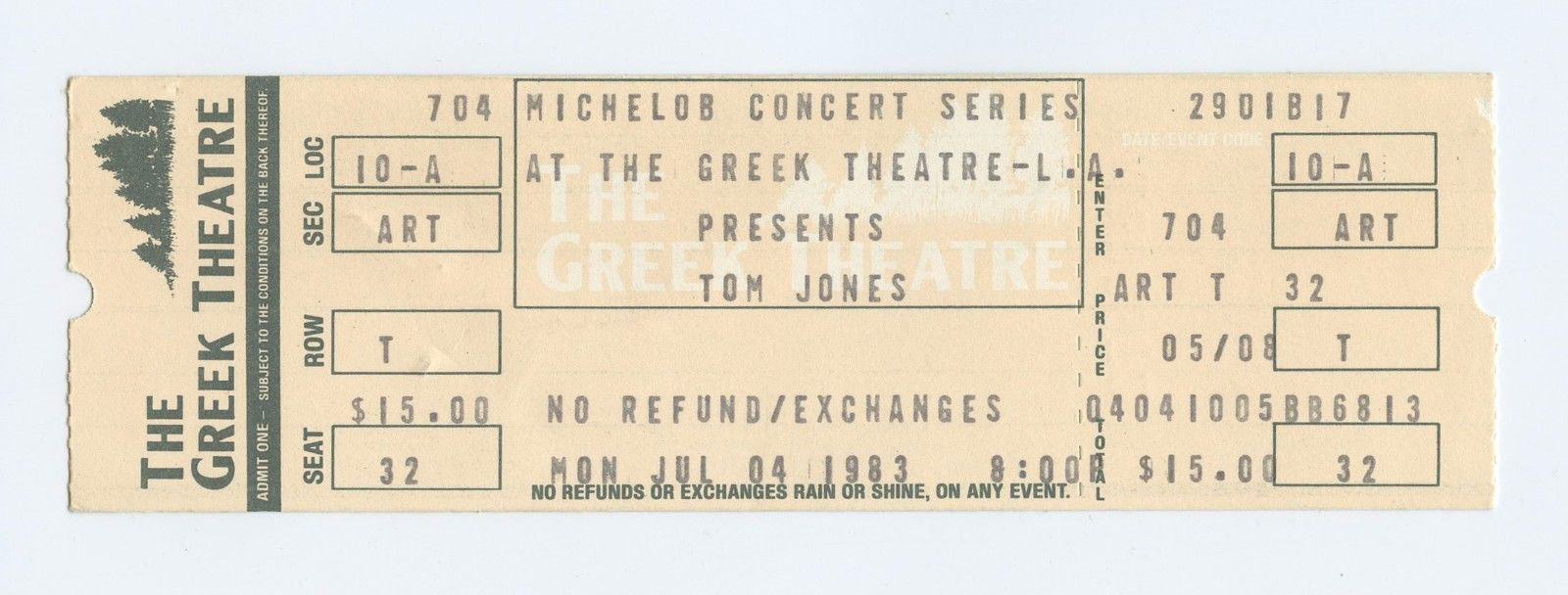 Tom Jones Ticket Vintage 1983 Jul 4 The Greek Theatre Los Angeles  