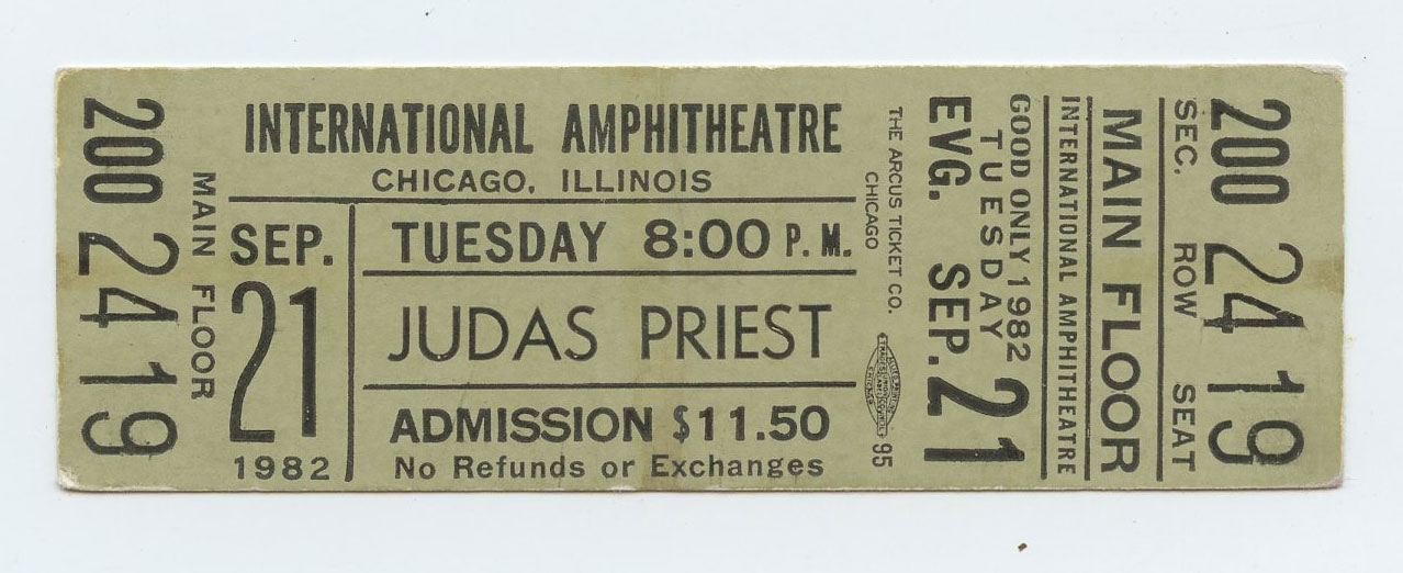 Judas Priest Ticket Vintage 1982 Sep 21 International Amphitheatre Chicago 