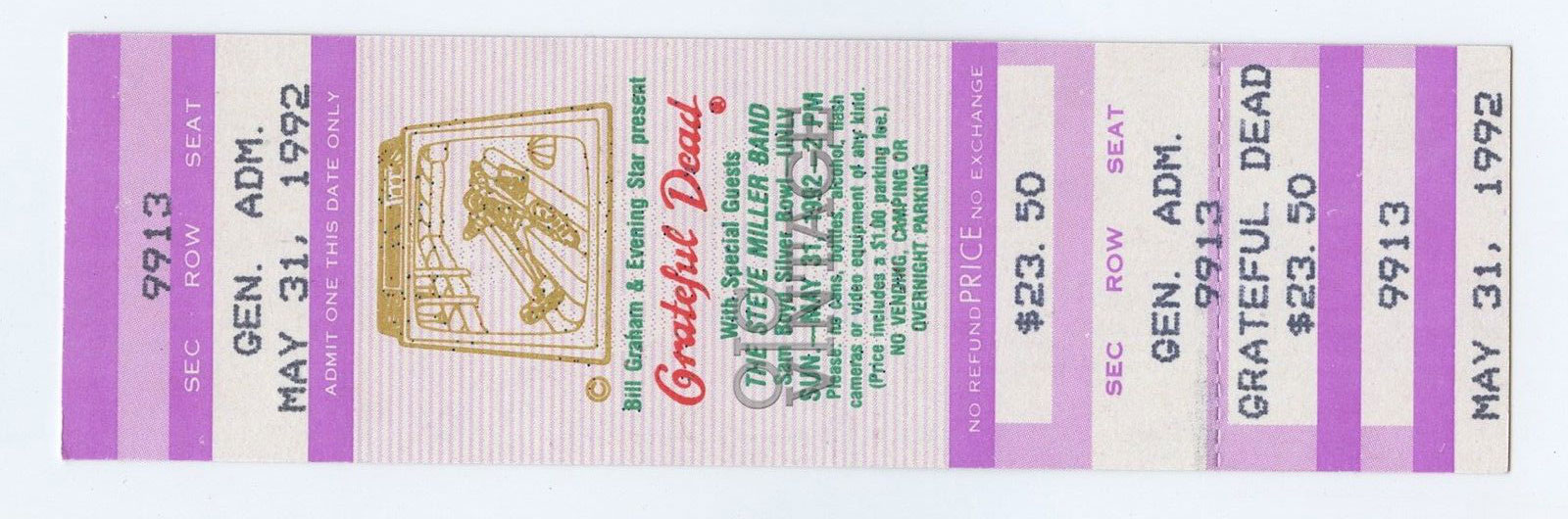 Grateful Dead Ticket Vintage 1992 May 31 Las Vegas Sam Boyd Silver Bowl 