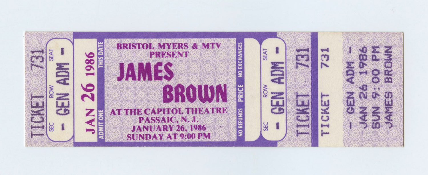 James Brown Ticket Vintage 1986 Jan 26 Capitol Theatre Passaic NJ 