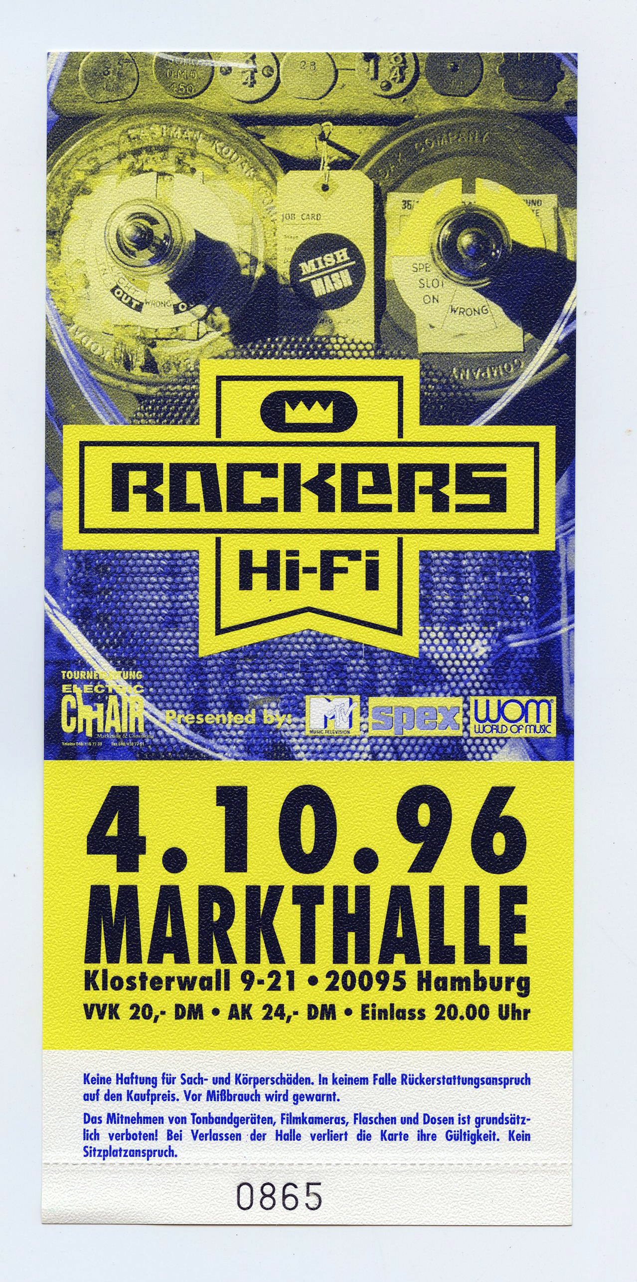 Rockers Hi Fi Ticket Vintage 1996 Oct 4 Hamburg Germany 