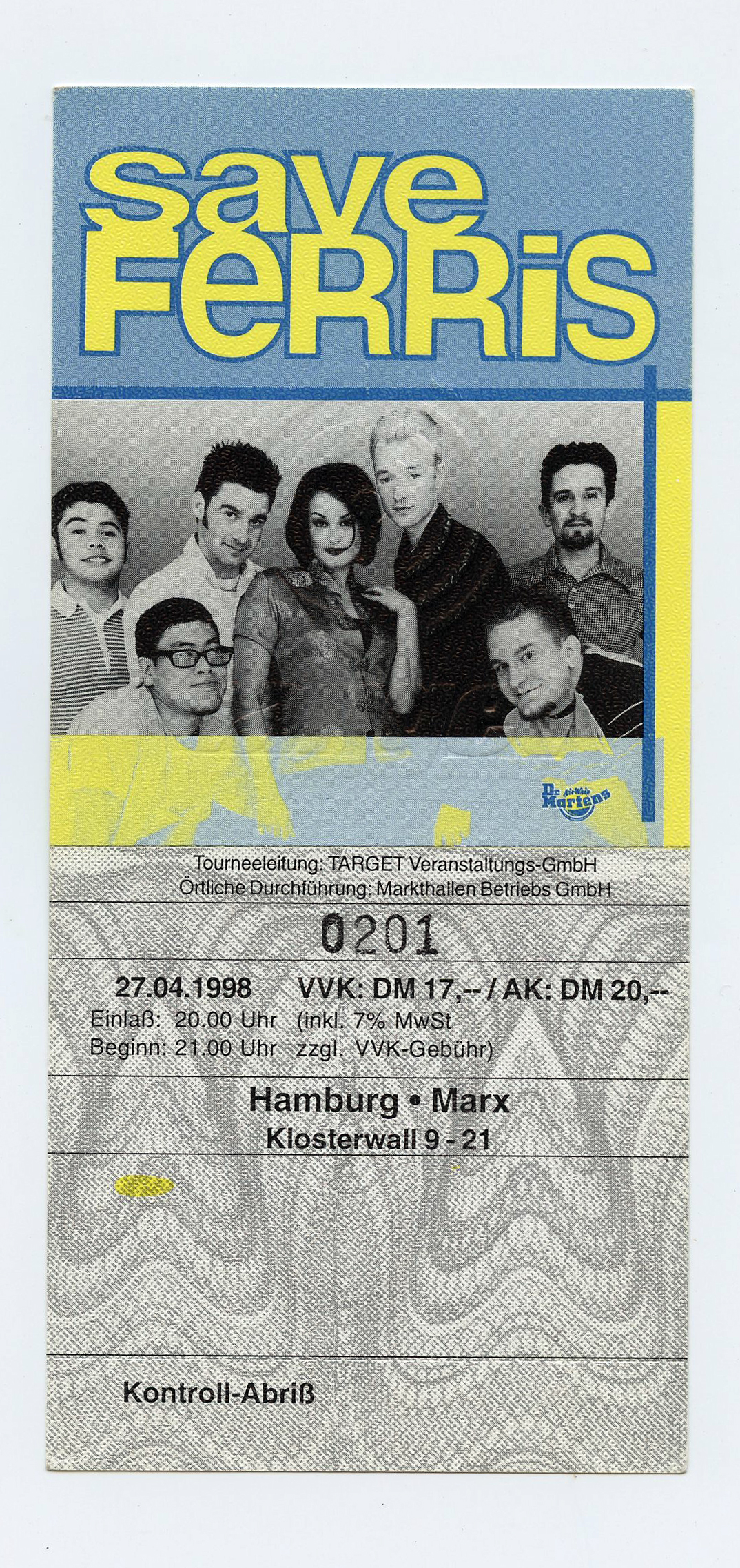 Save Ferries Ticket Vintage 1998 Apr 27 Hamburg Germany 