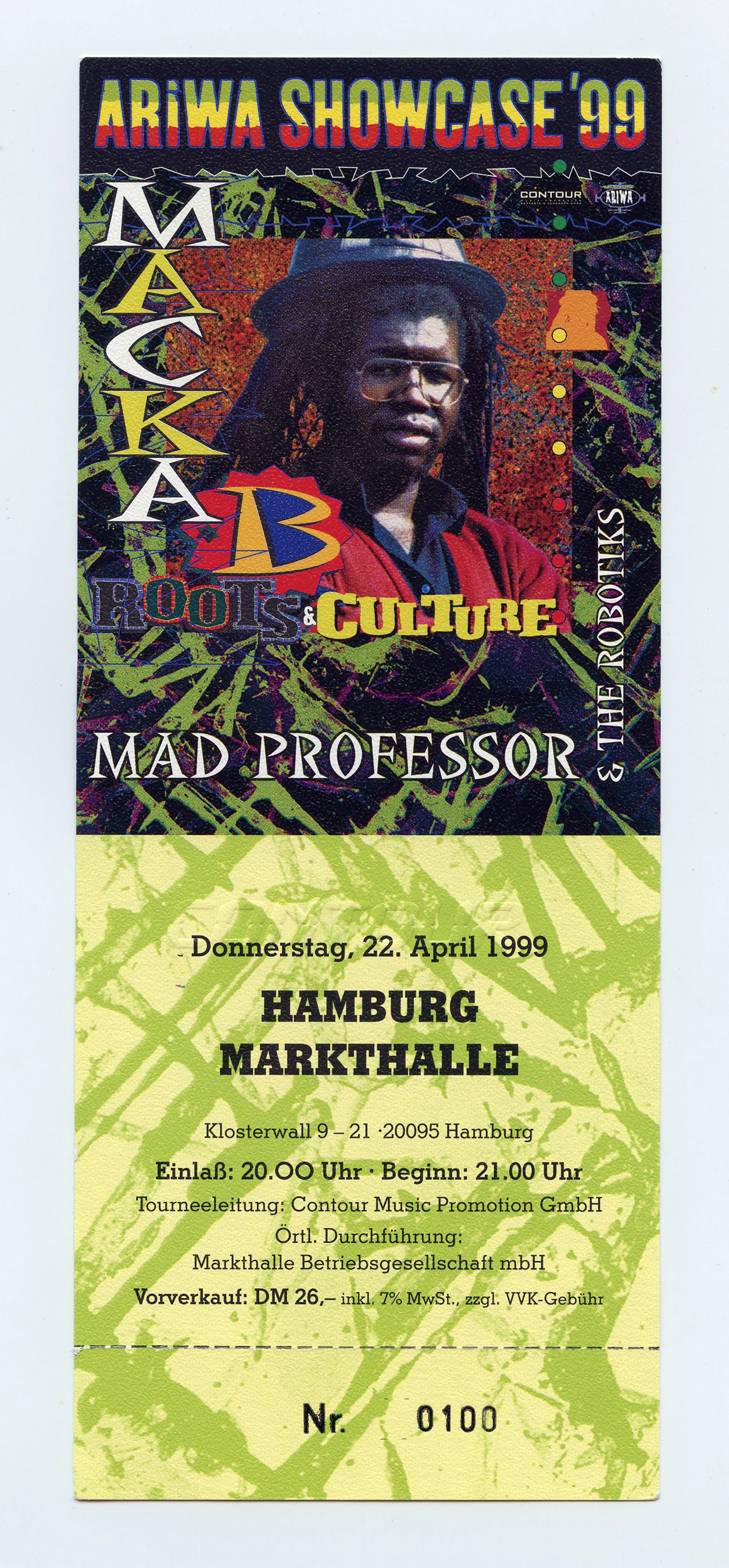 Macka B Roots & Culture Ticket Vintage 1999 Apr 22 Hamburg Germany 