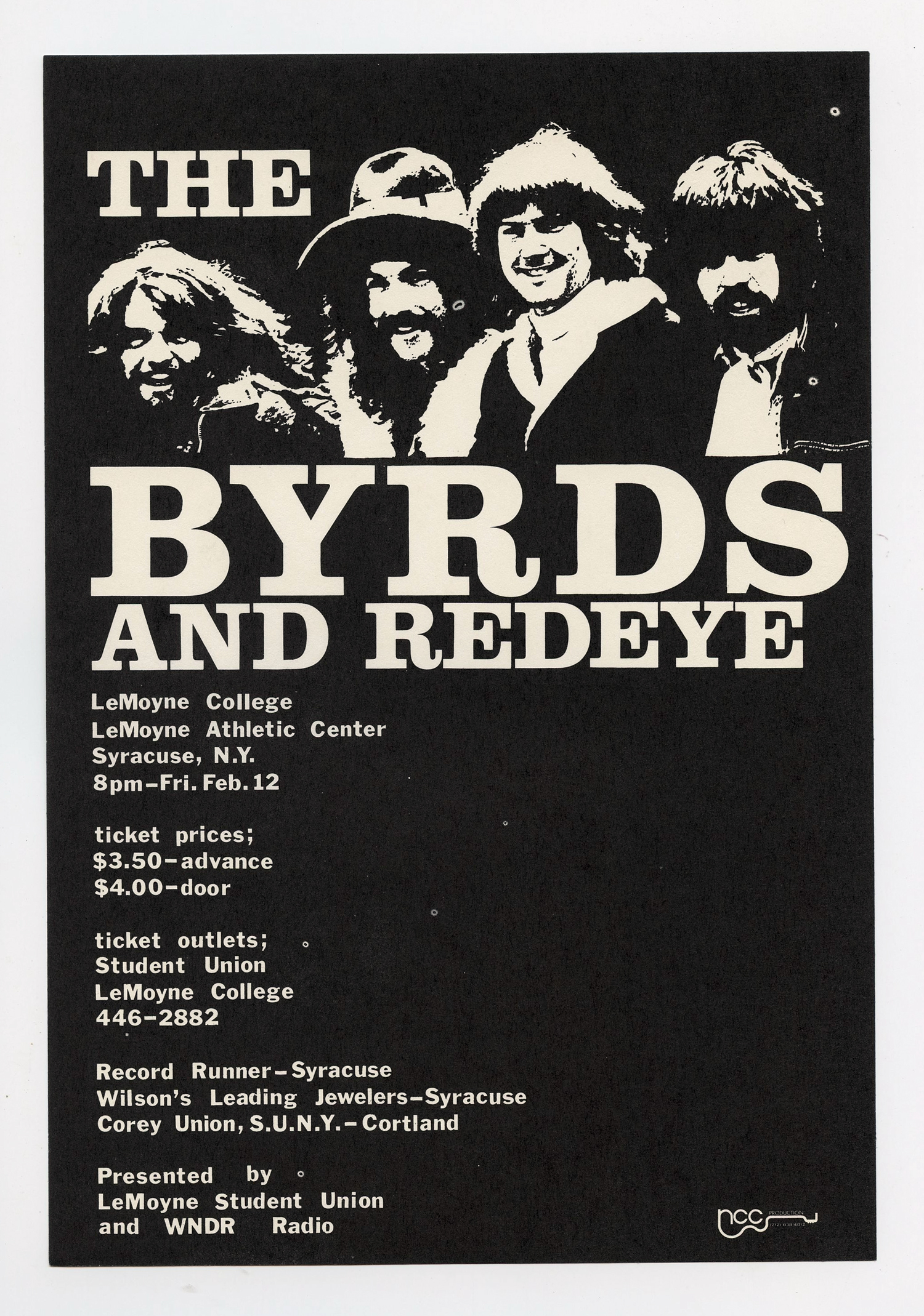 The Byrds Handbill w/ Redeye 1971 Feb 12 LeMoyne College Syracuse NY