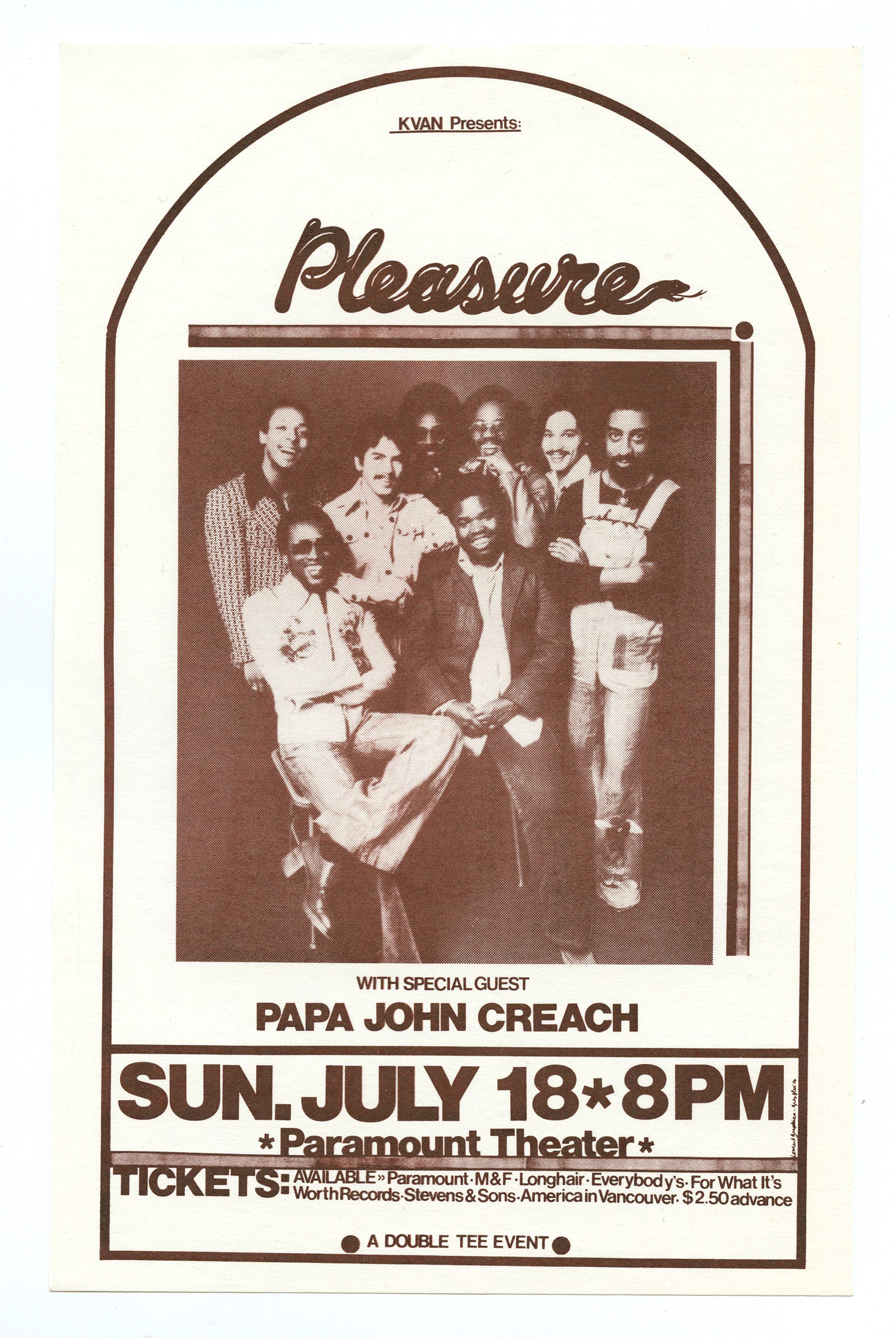 Papa John Creach Handbill 1976 July 18 Paramount Theatre Portland