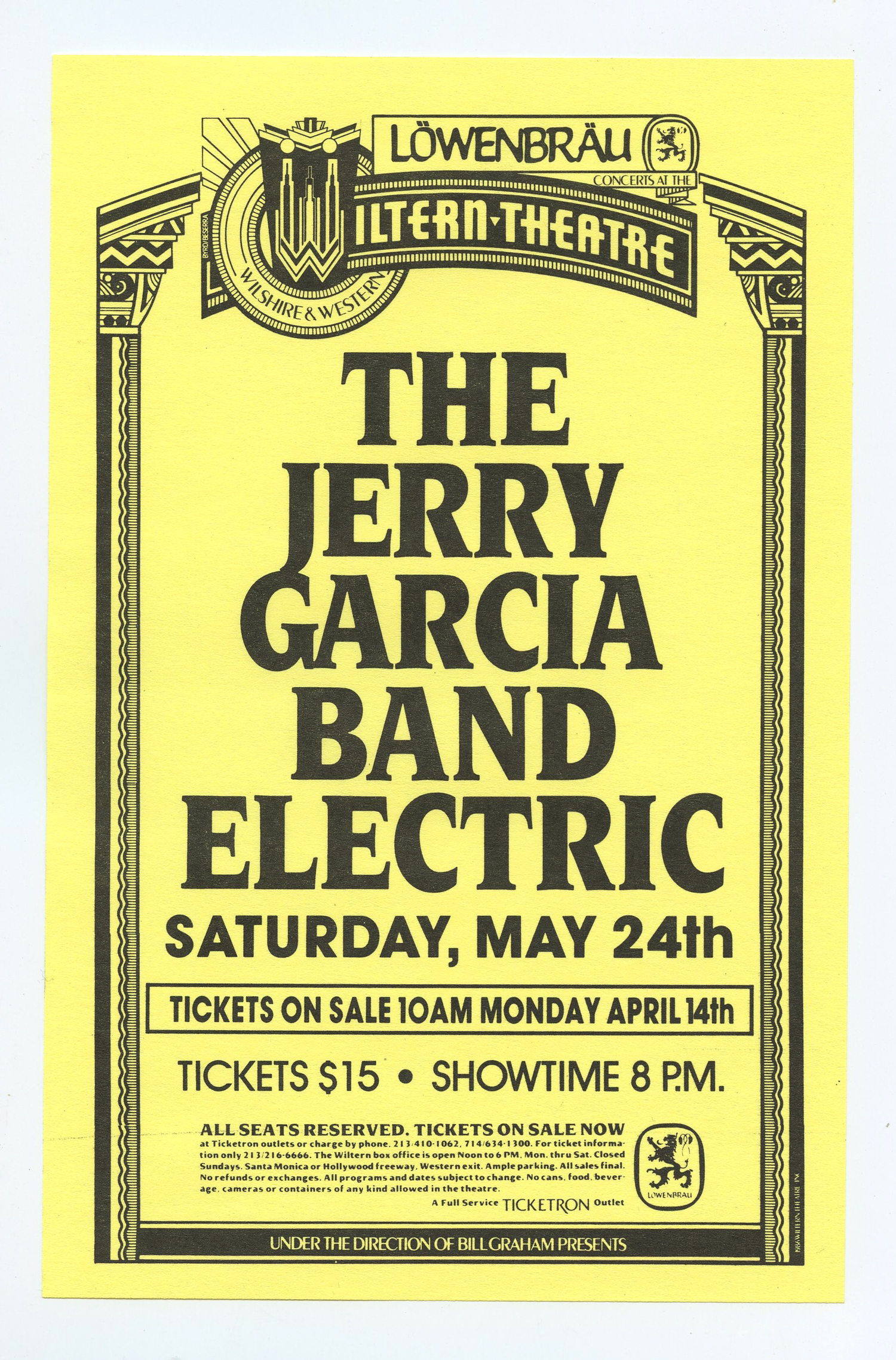 The Jerry Garcia Band Handbill 1986 May 24 Wiltern Theatre Los Angeles 