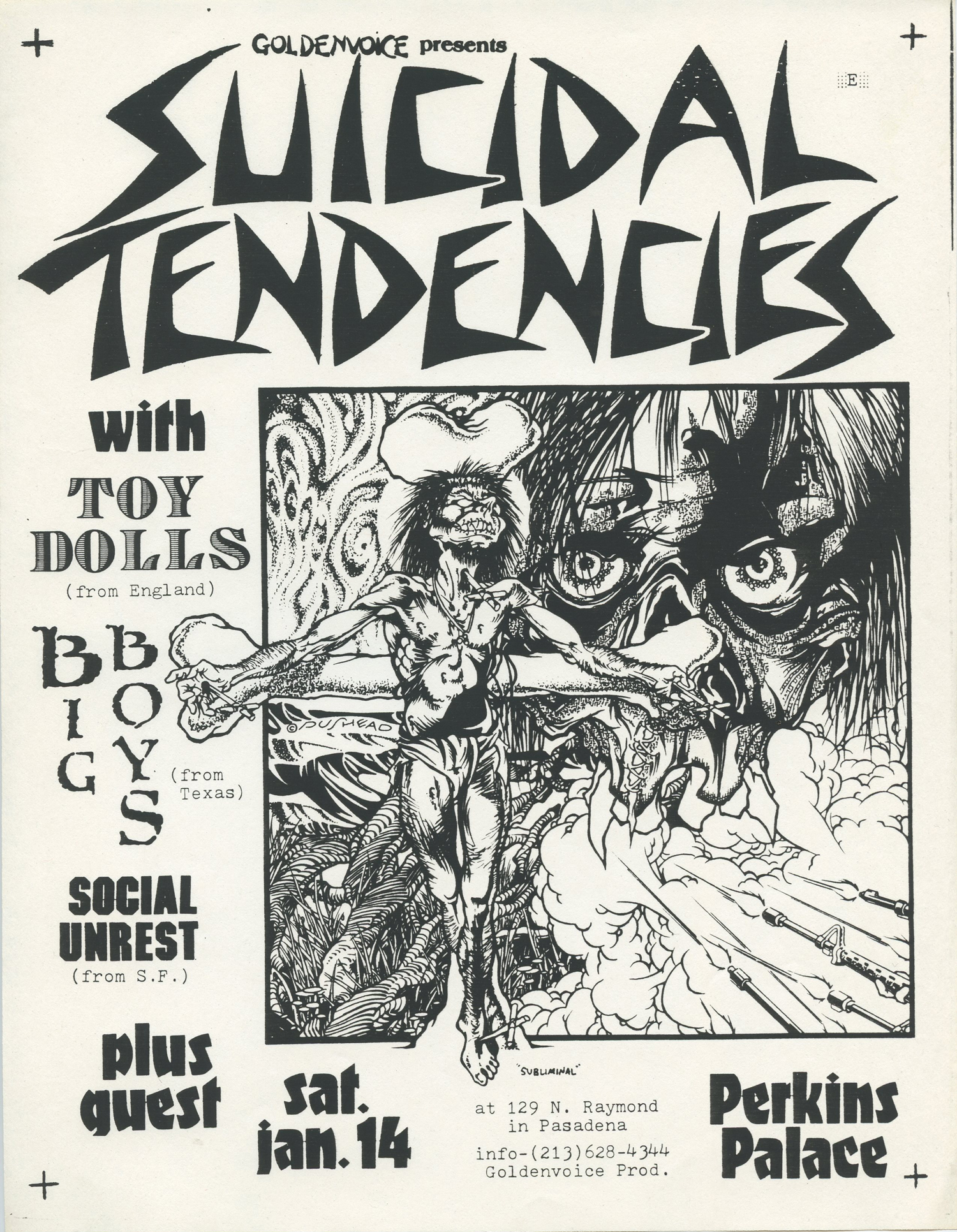 Suicidal Tendencies Handbill 1984 Jan 14 Perkins Palace Pasadena