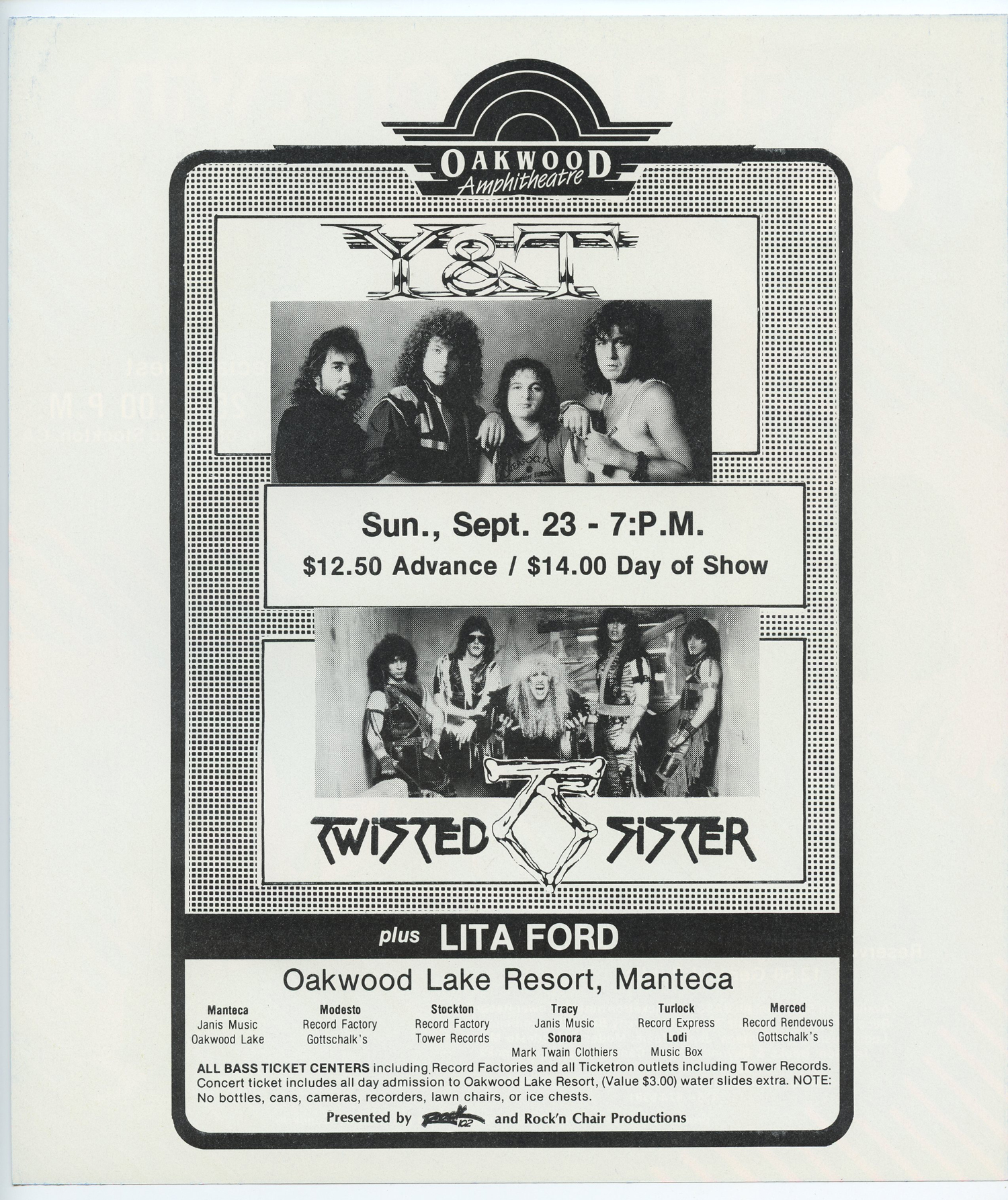 Y&T Handbill 1984 Sep 23 Oakwood Amphitheatre