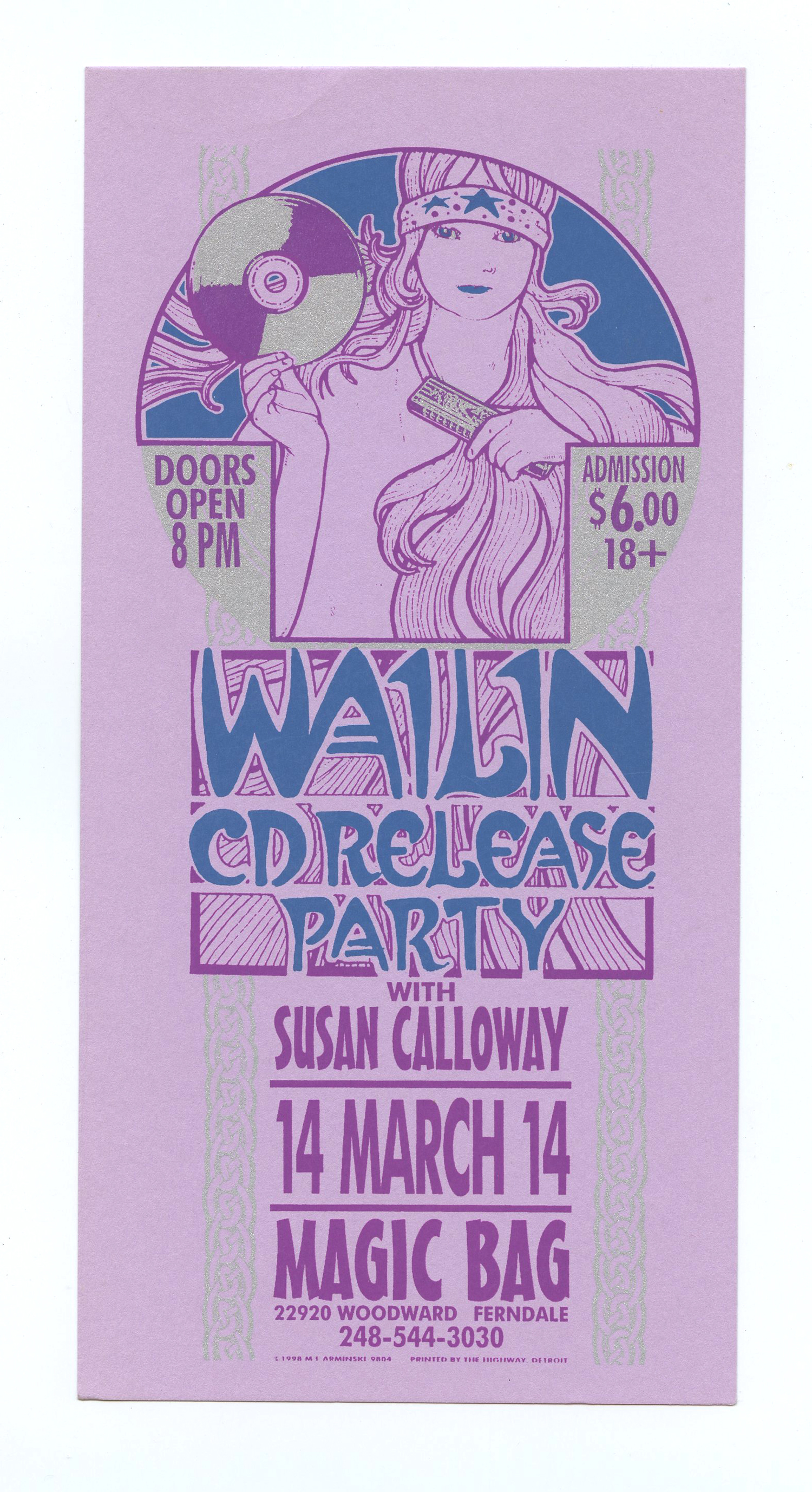 James Wailin Handbill New CD Album release 1998 Mar 14 Mark Arminski