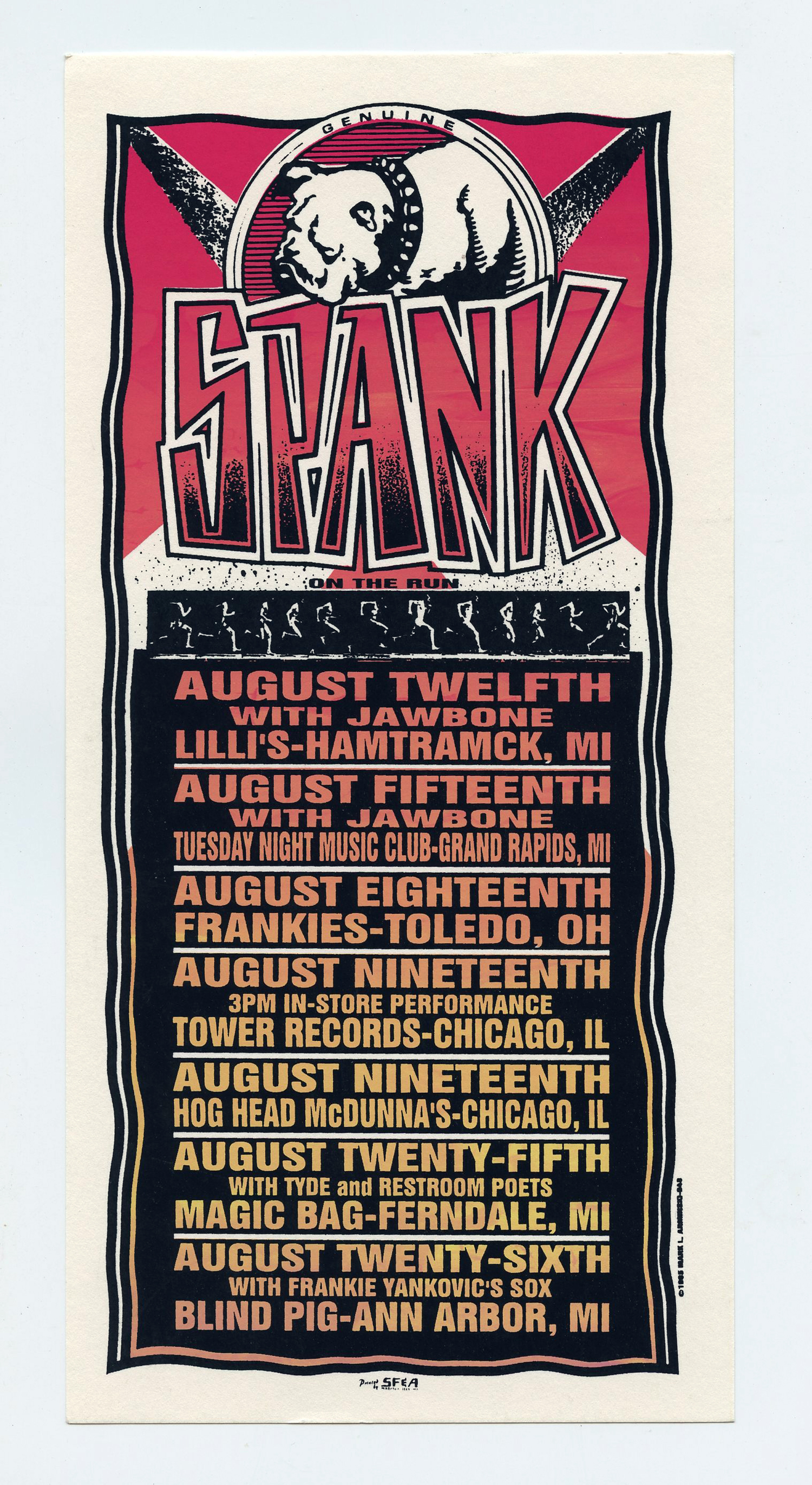 Spank Handbill On The Run Tour Michigan 1995 Aug Mark Arminski