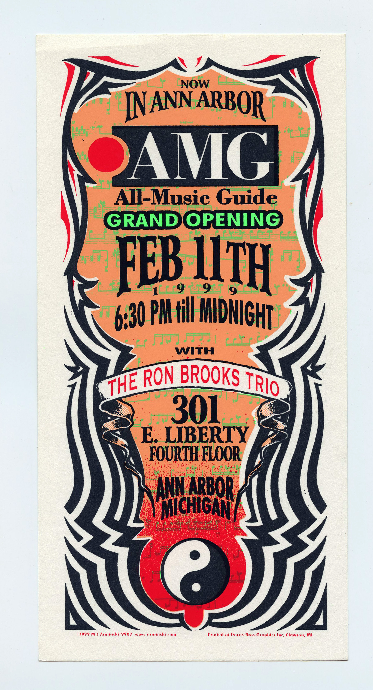 Ron Brooks Trio Handbill All Music Guide Grand Opening 1999 Feb 11 