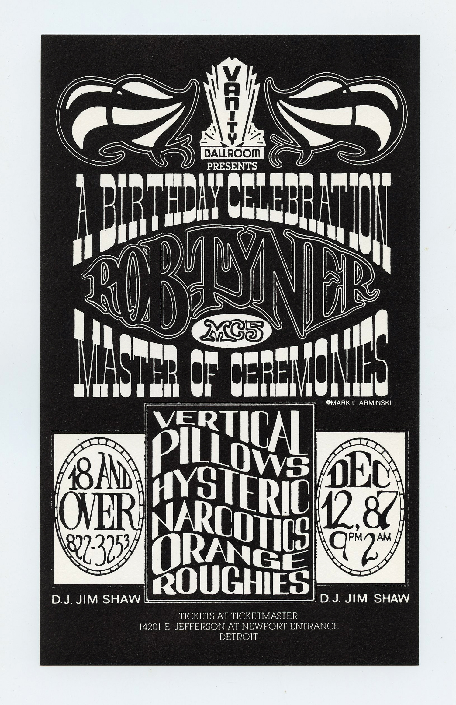 Rob Tyner MC5 Birthday Celebration Handbill 1987 Vanity Ballroom Detroit Mark Arminski