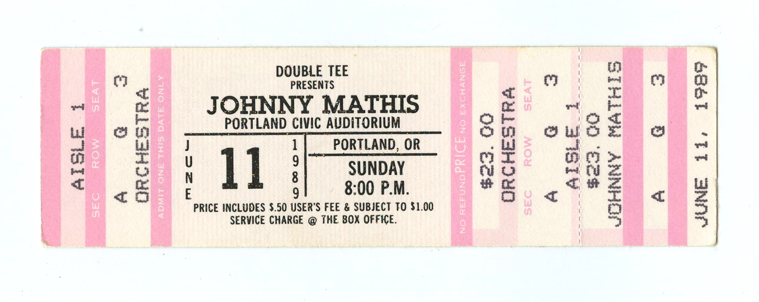 Johnny Mathis Ticket Vintage 1989 Jun 11 Portland Civic Auditorium 