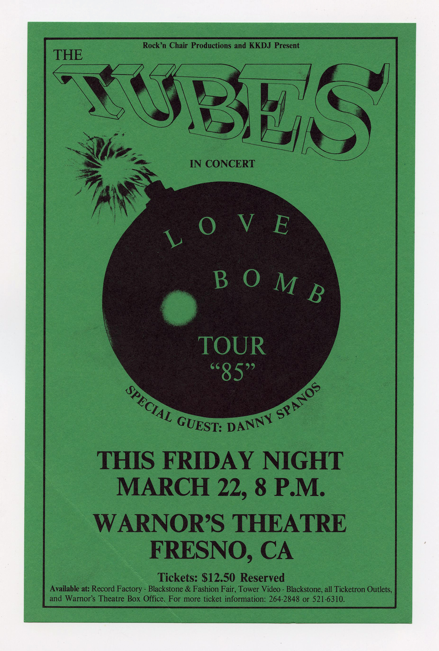 The Tubes Handbill Love Bomb Tour 1985 Mar 22 Warnor's Theatre Fresno 