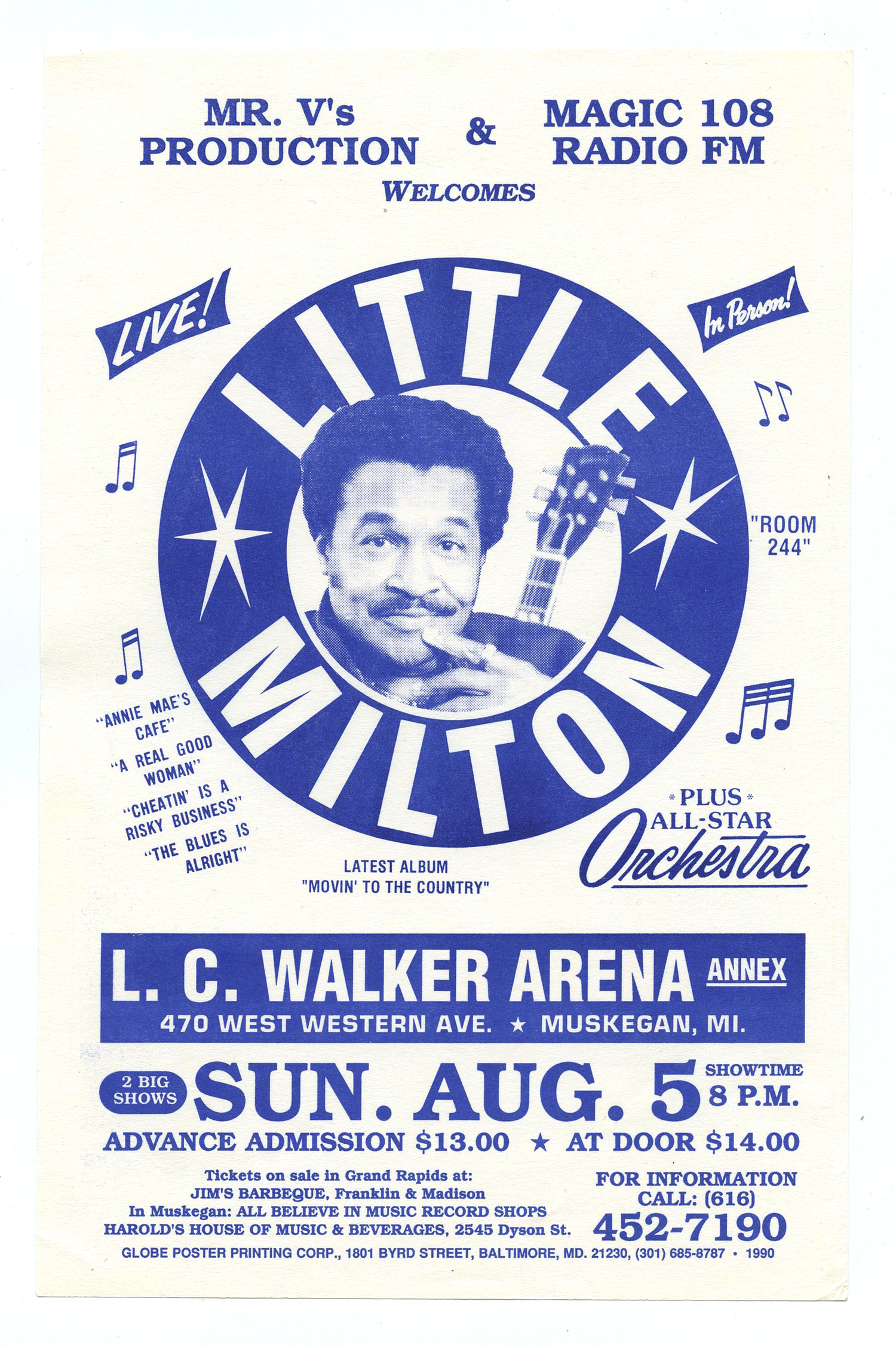 Little Milton Handbill  1990 Aug 5 L.C. Walker Arena Muskegan MI