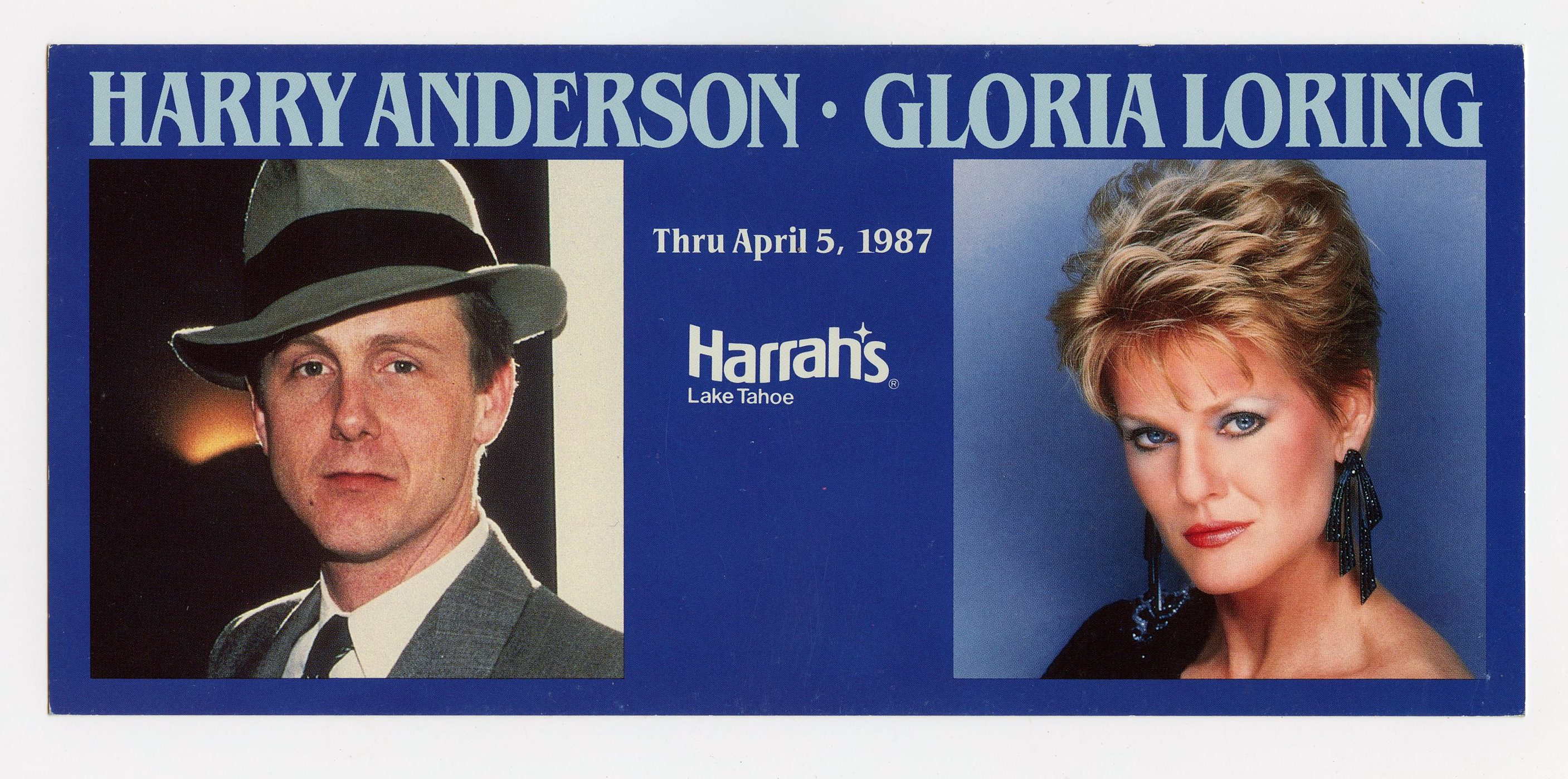 Harry Anderson Postcard Gloria Loring 1987 Apr 5 Lake Tahoe Harrah's