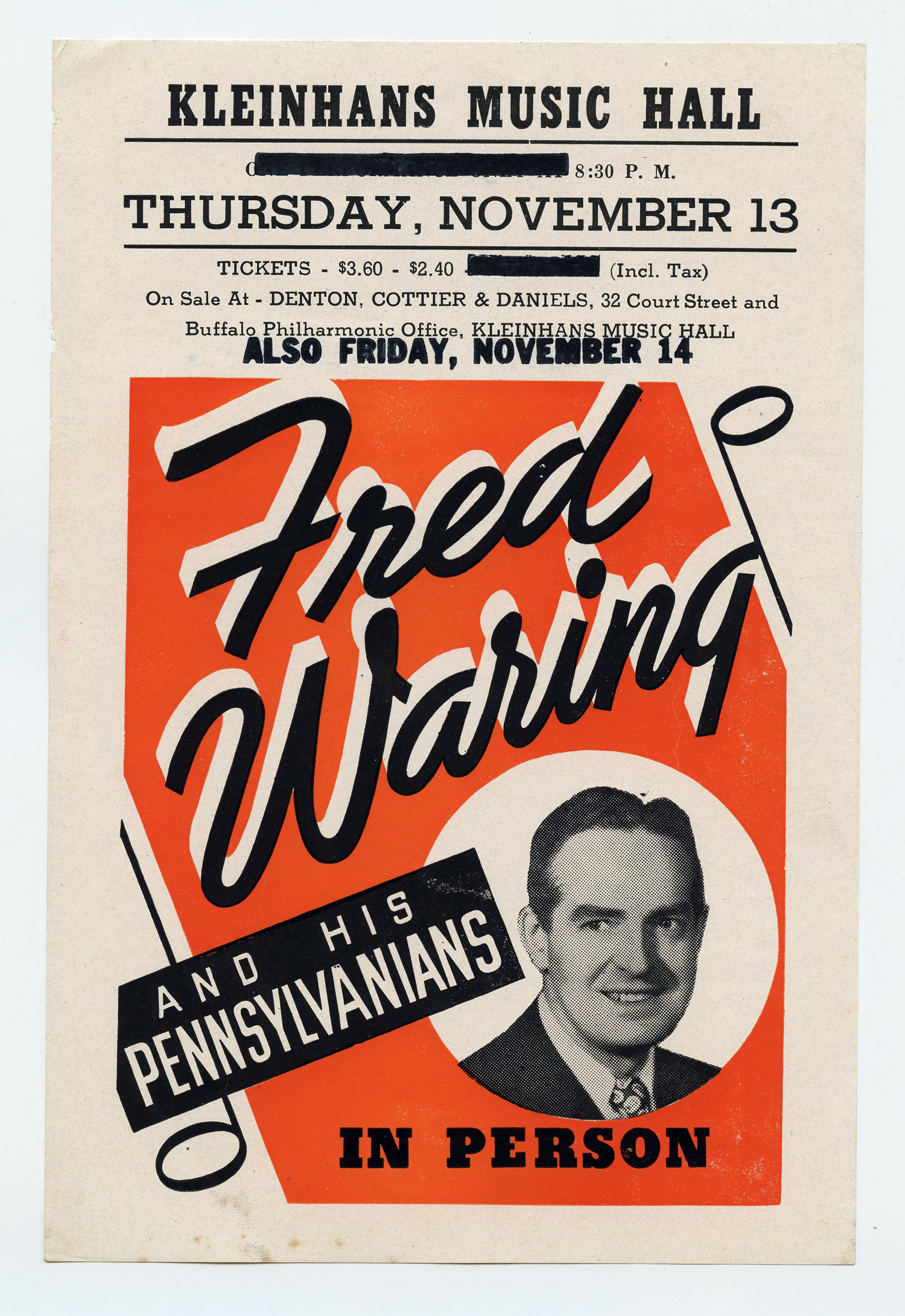 Fred Waring Handbill 1947 Nov 13 Kleinhans Music Hall Buffalo NY