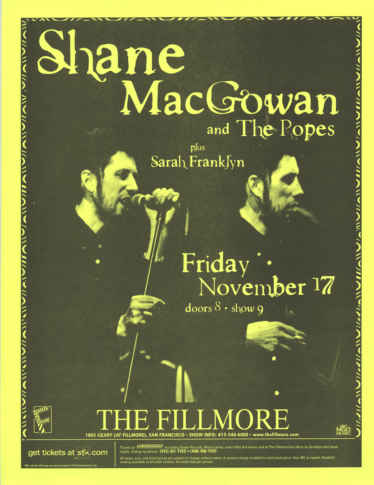 Shane MacGowan and The Popes Handbill 2000 Nov 17 The Fillmore