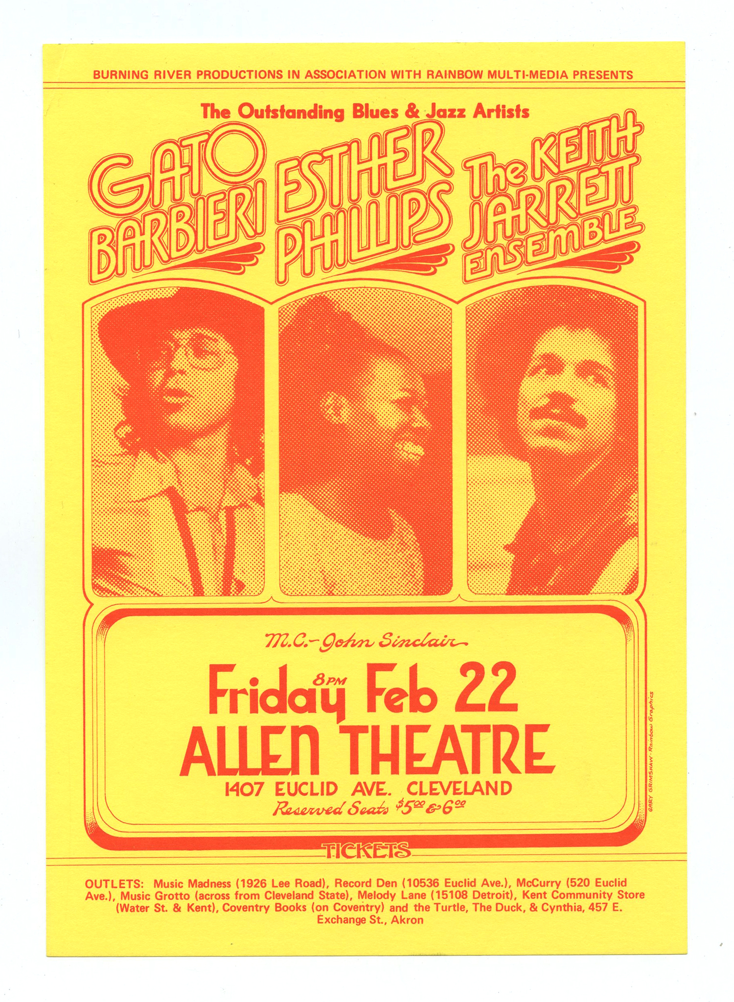 Gato Barbieri Esther Phillips Keith Jarrett Handbill 1975 Allen Theatre Gary Grimshaw