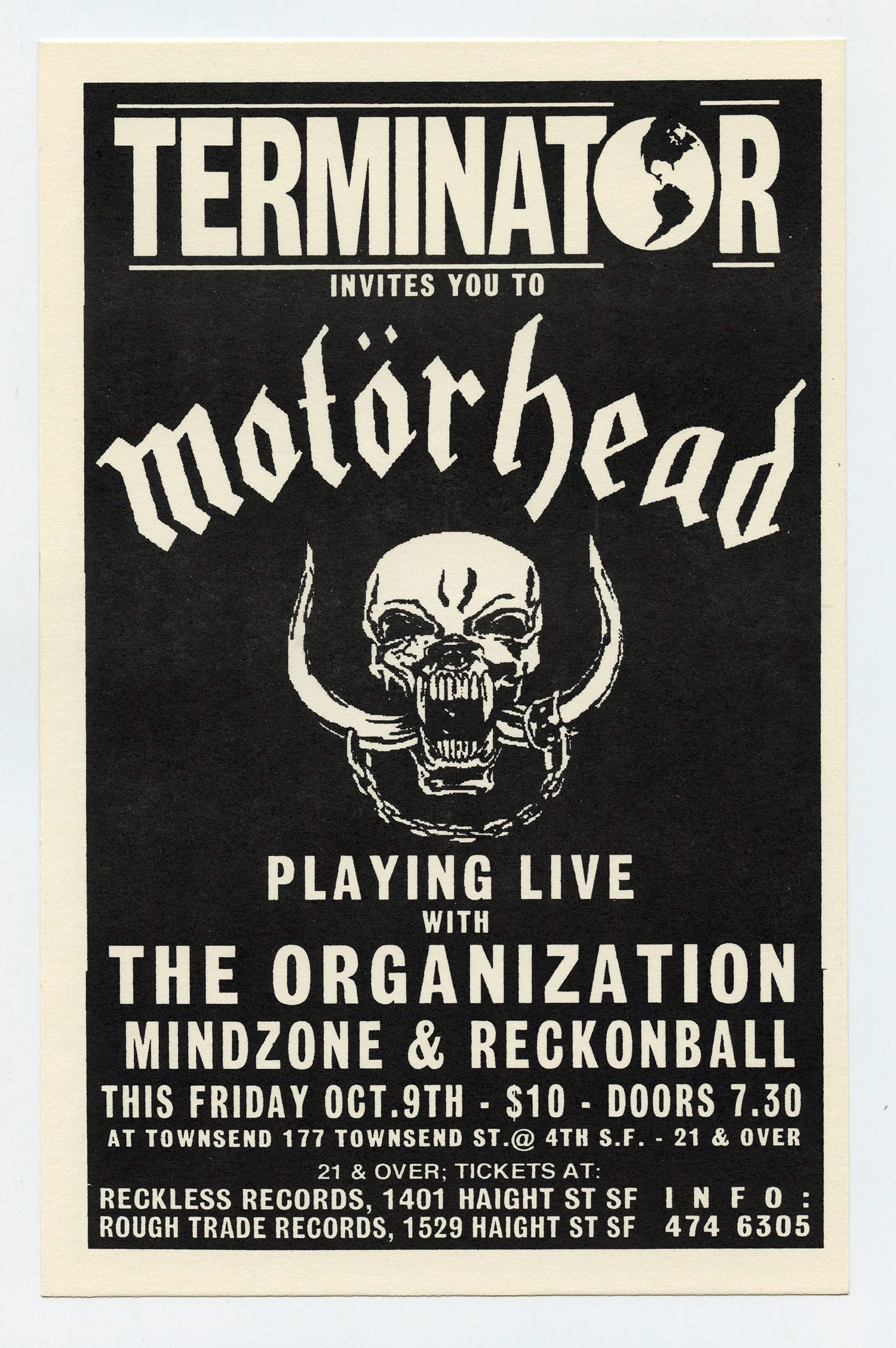 Motorhead Handbill 1992 Oct 9 Club Townsend