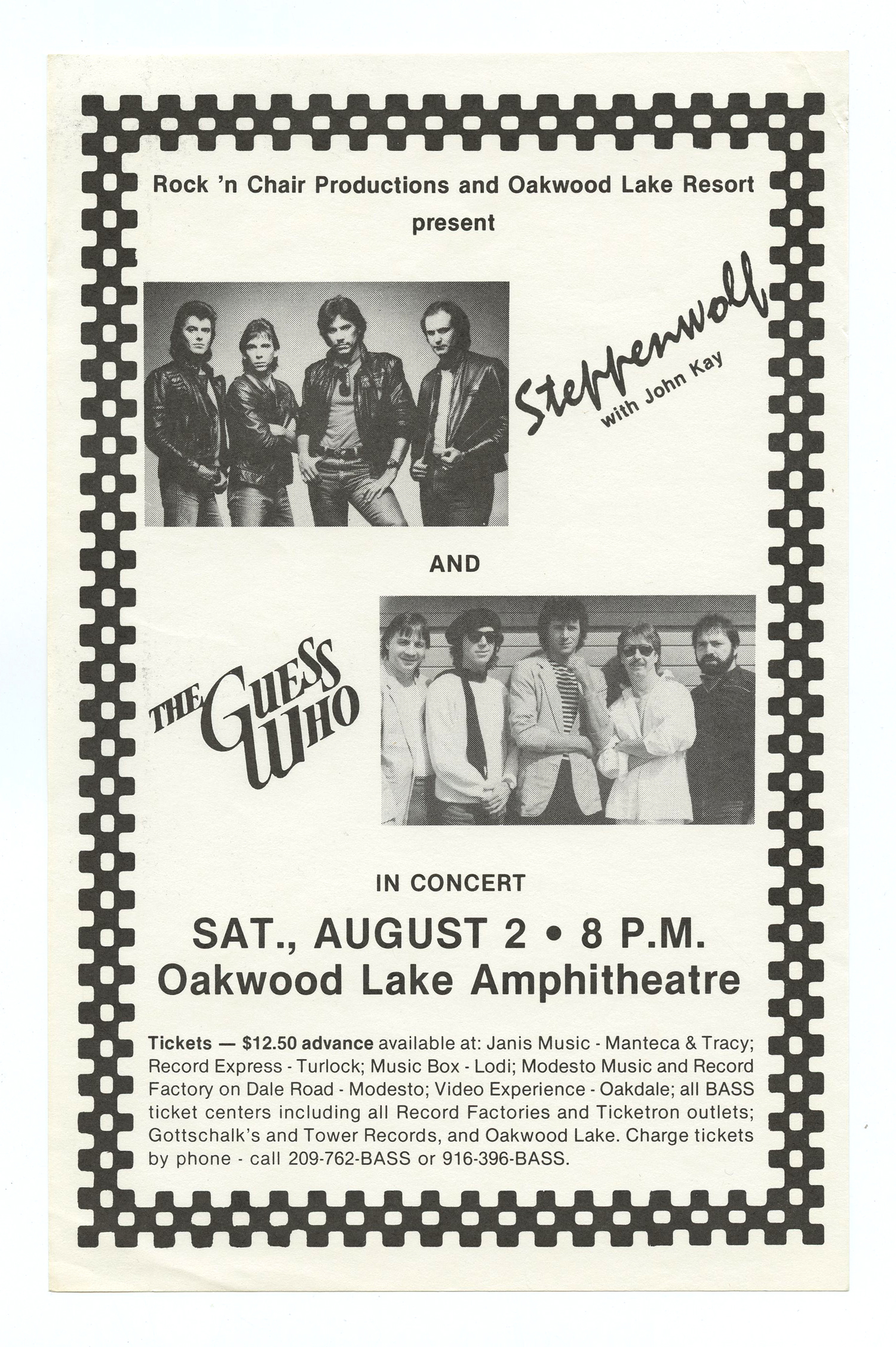 Steppenwolf John Kay Guess Who Handbill 1985 Aug 2 Manteca