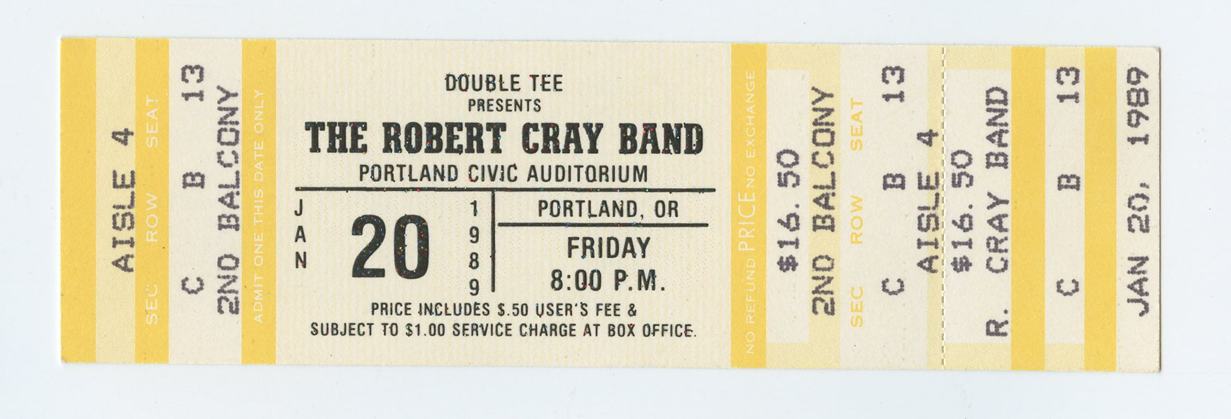 Robert Cray Band Ticket Vintage 1989 Jan 2 Portland Civic Auditorium 