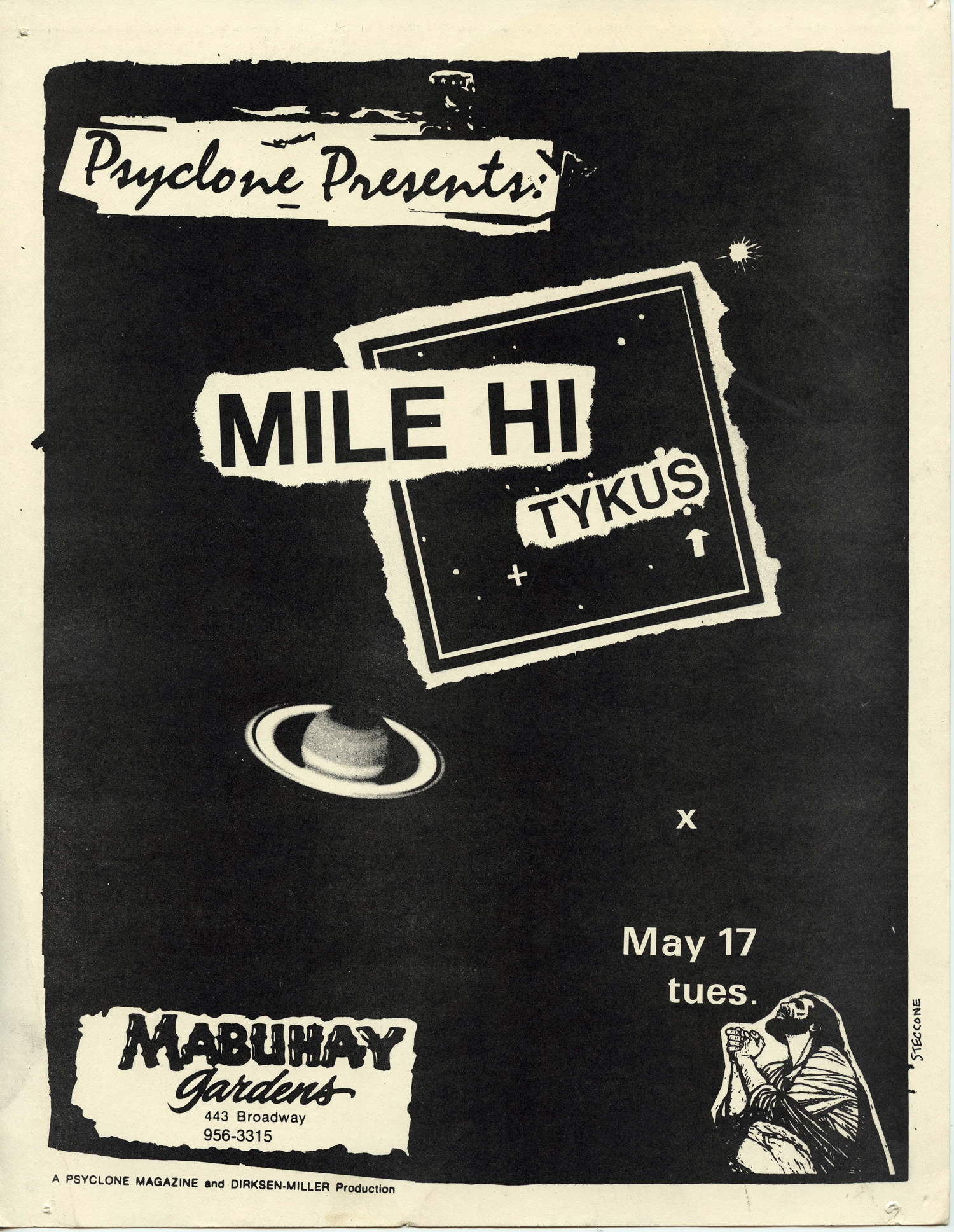 Mabuhay Gardens Handbill 1977 May 17 MILE HI Tykus