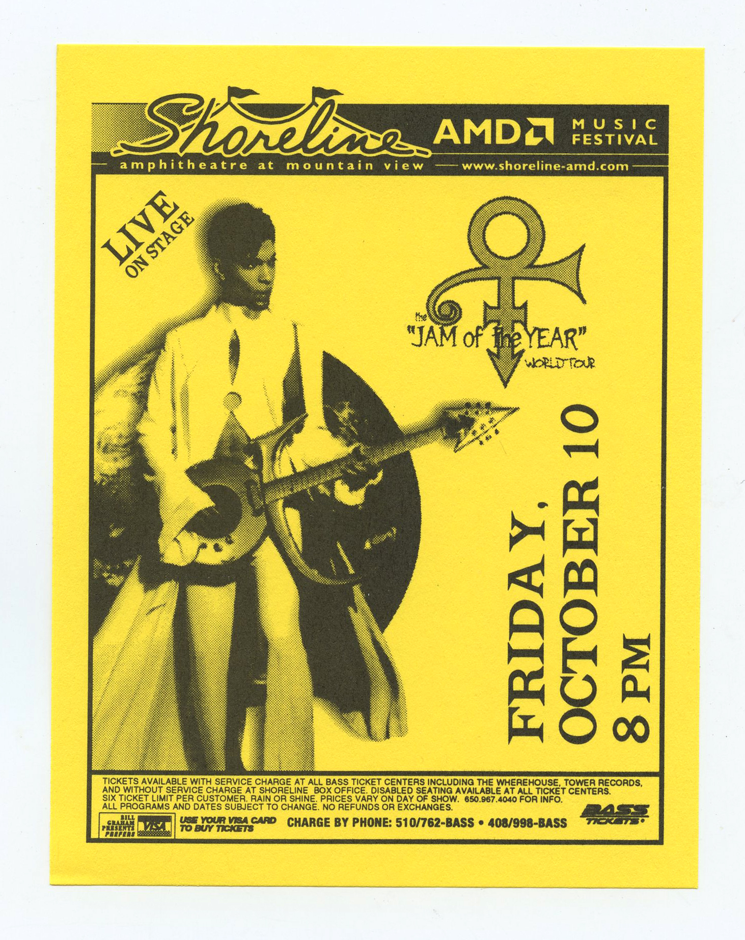 Prince Handbill 1997 Oct 10 Jam of the Year Tour Shoreline Amohitheatre 