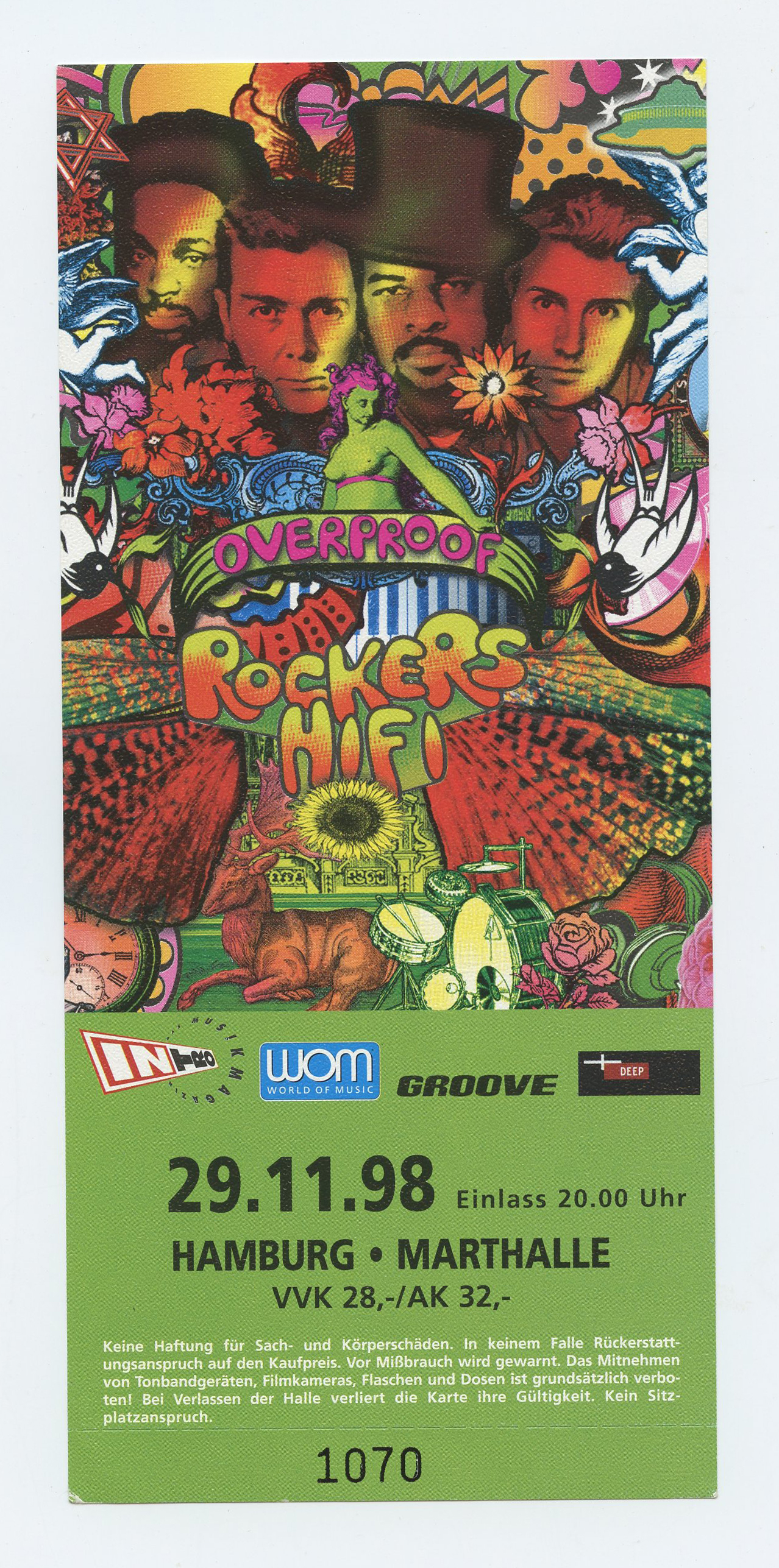 Rockers Hi Fi Ticket Vintage 1998 Nov 29 Hamburg Germany 