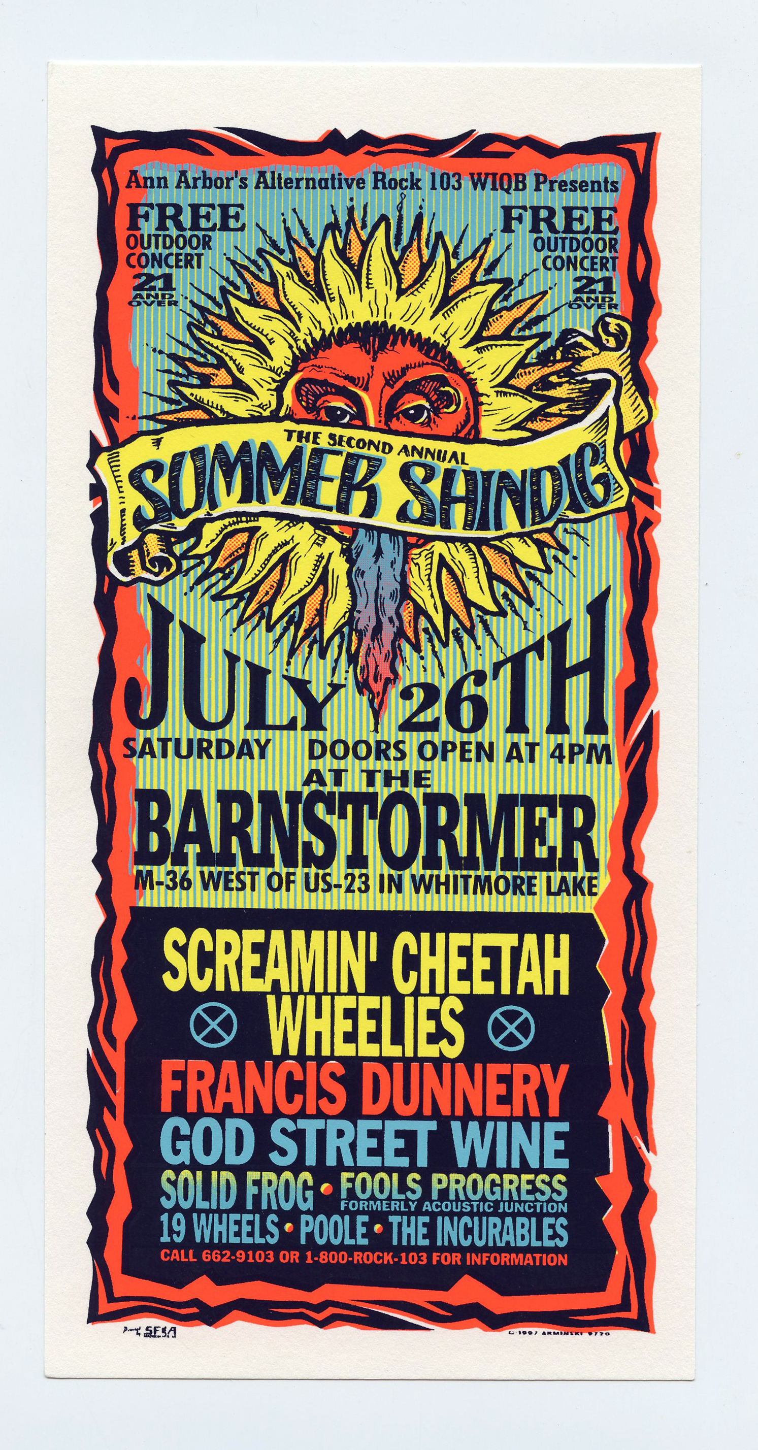 Screamin' Cheetah Wheelies Handbill 1997 Jul 26 Whitmore Mark Arminski