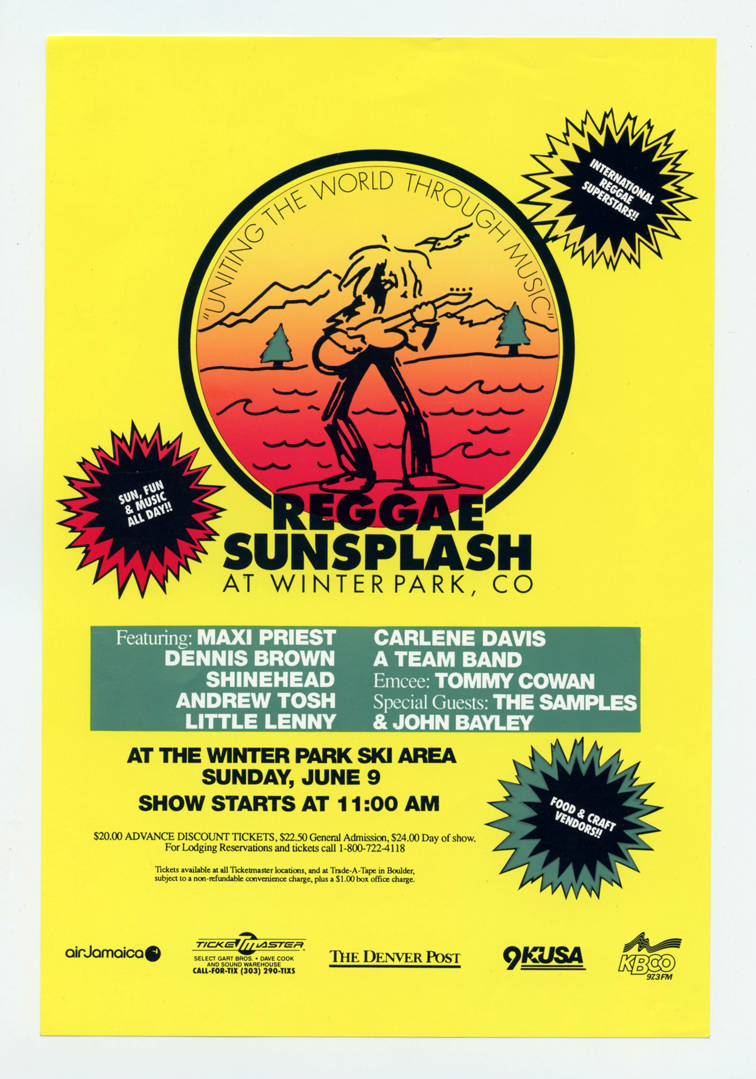 Reggae Sunsplash Handbill 1991 Jun 9 Winter Park Colorado