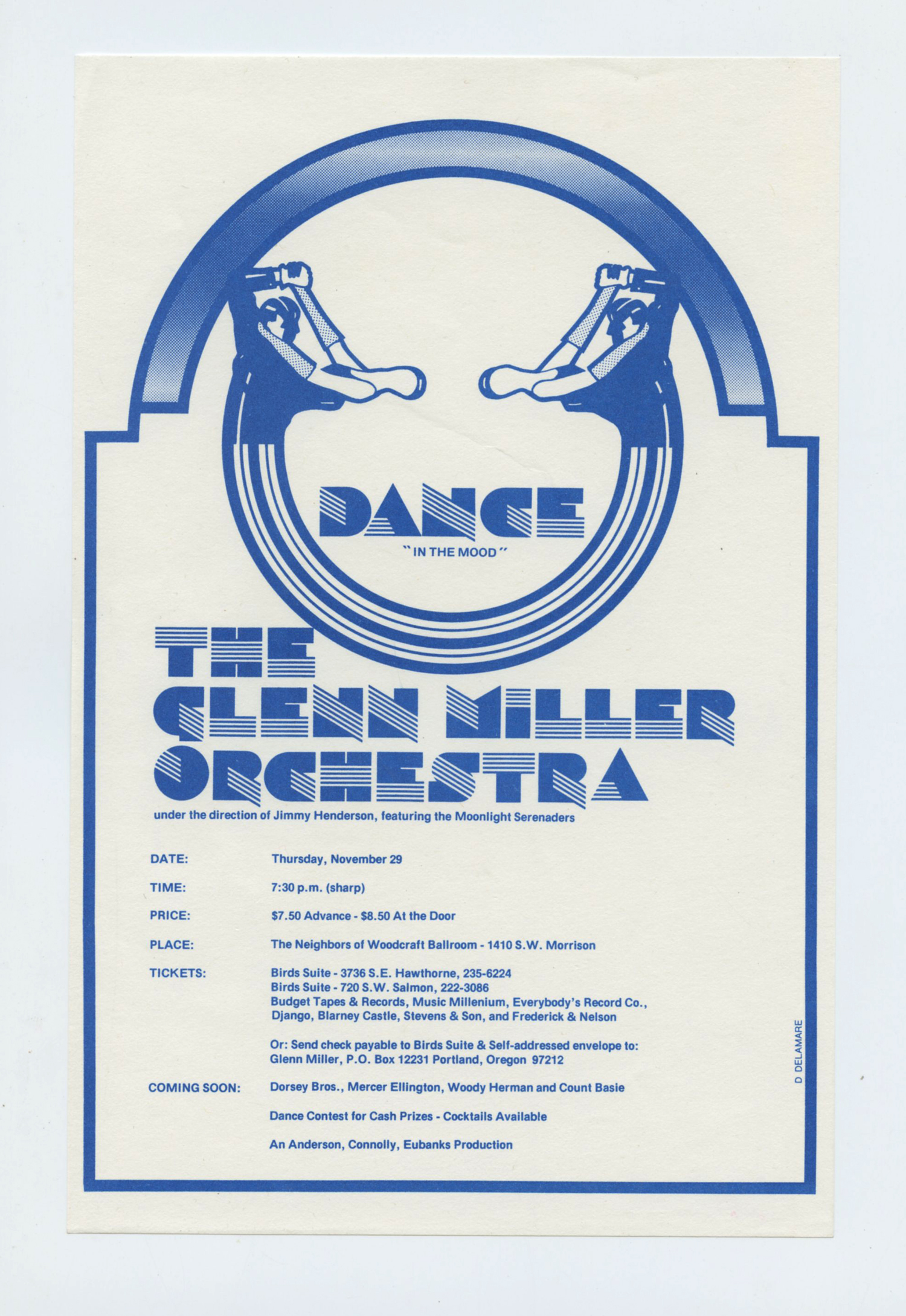 Glenn Miller Orchestra Jimmy Henderson Handbill 1973 Nov 29 Portland 