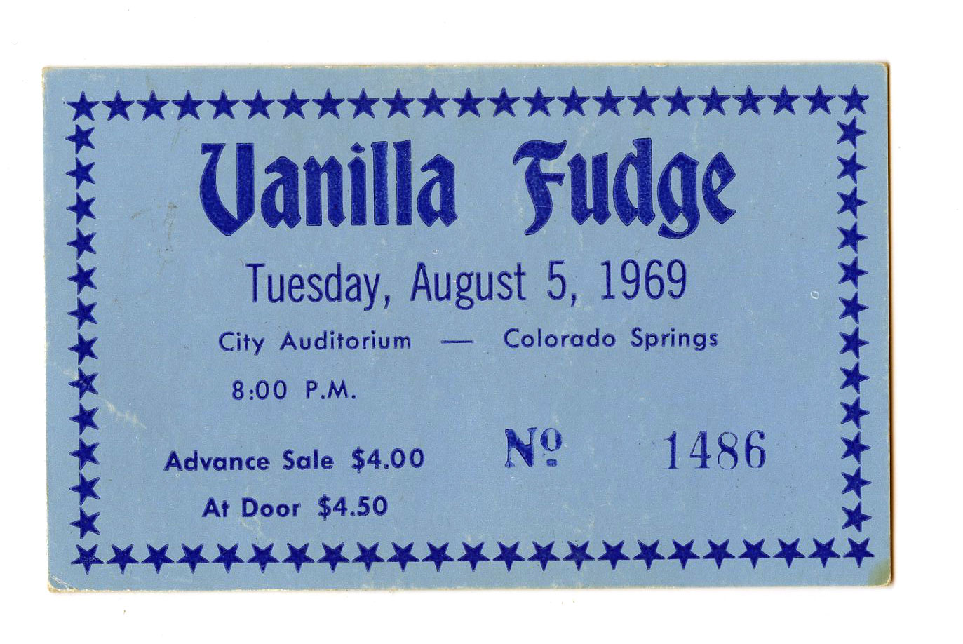 Vanilla Fudge Ticket Vintage 1969 August 5 Colorado Springs 