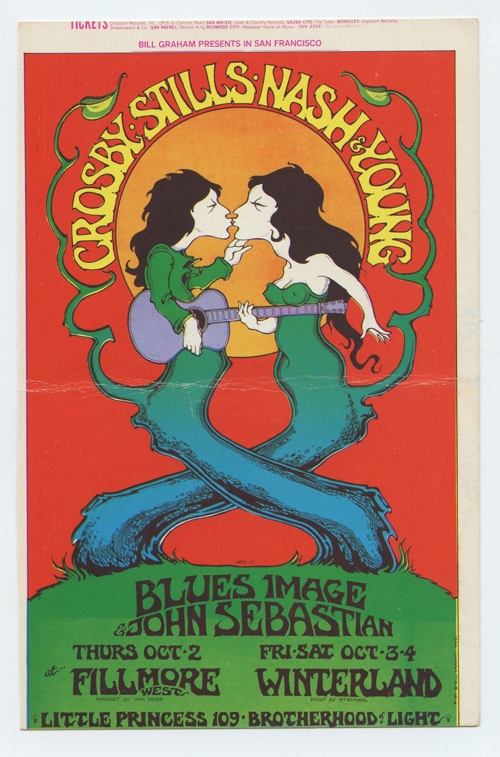 BG 194 Postcard Ad Back CSNY 1969 Oct 2 Very Fine