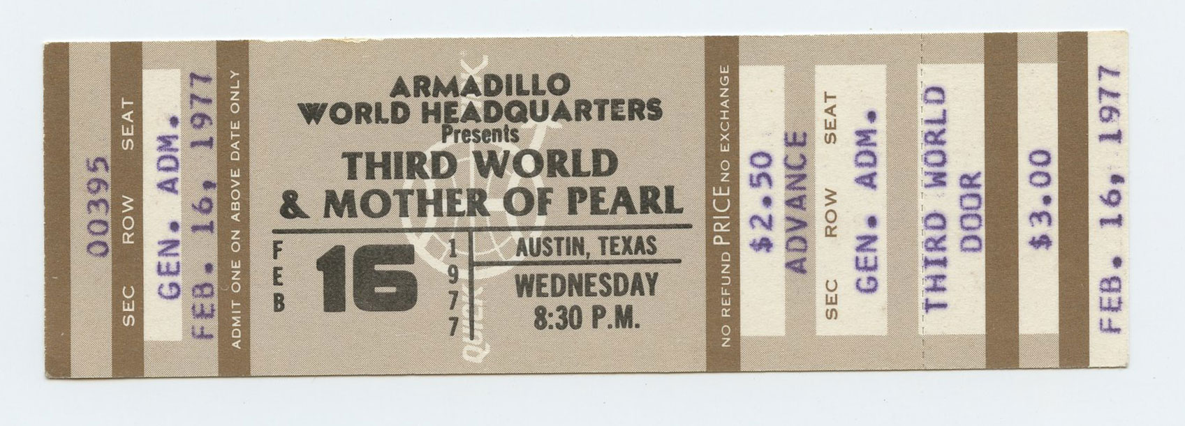 The Third World & Mother of Pearl Ticket Vintage 1977 Feb 16 Austin TX  