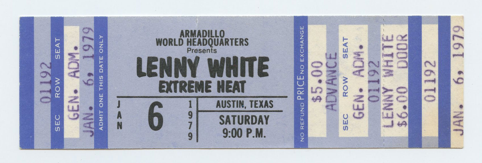 Lenny White Ticket Vintage 1979 Jan 6 Austin TX 