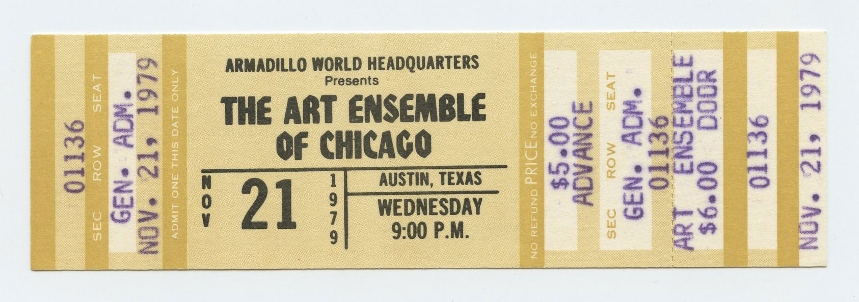 Art Ensemble of Chicago Ticket Vintage 1979 Nov 21 Austin TX  