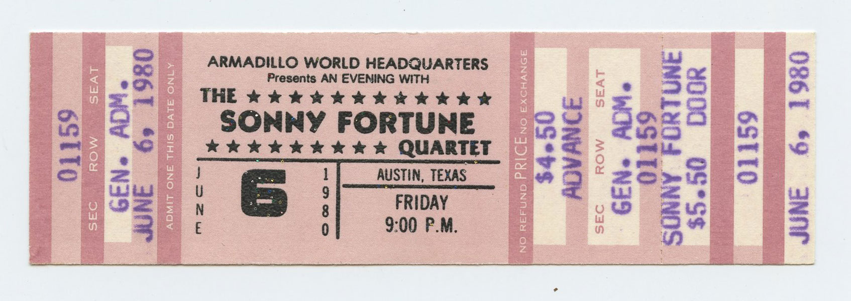 Sonny Fortune Quartet Ticket Vintage 1980 Jun 6 Austin TX 