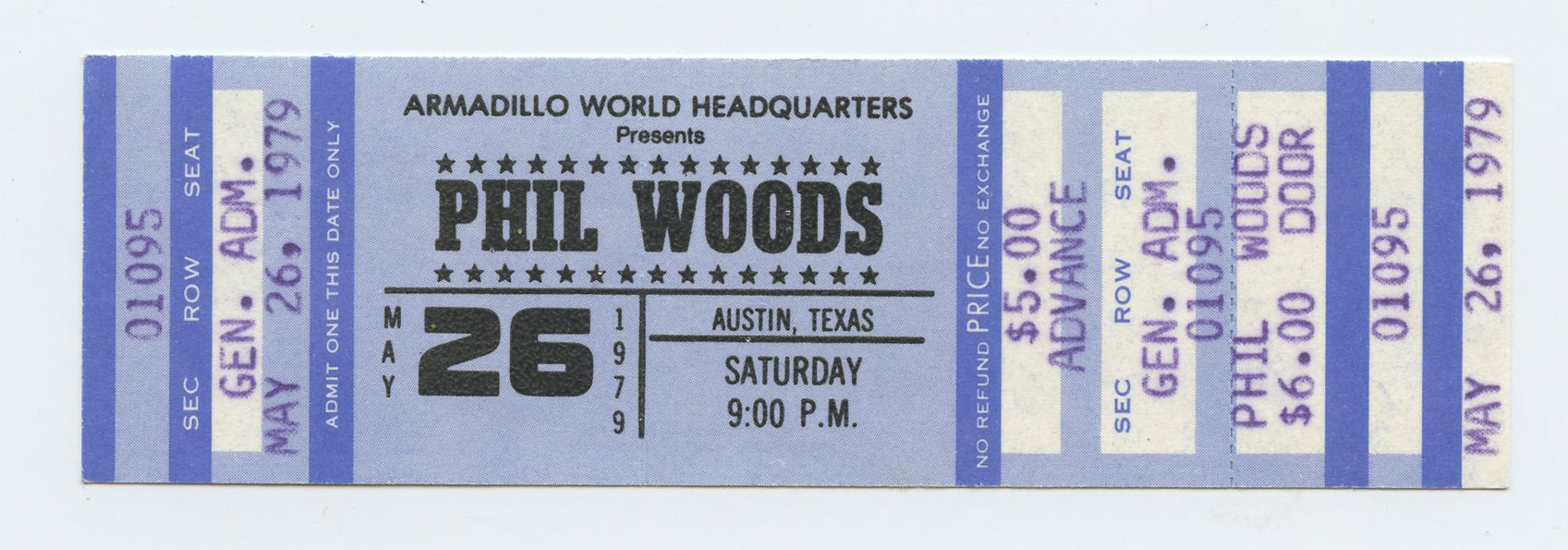 Phill Woods Ticket Vintage 1979 May 29 Austin TX  