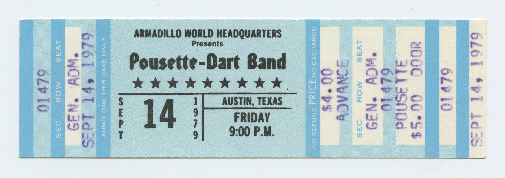 Pousette Dart Band Ticket Vintage 1979 Sep 14 Austin TX  