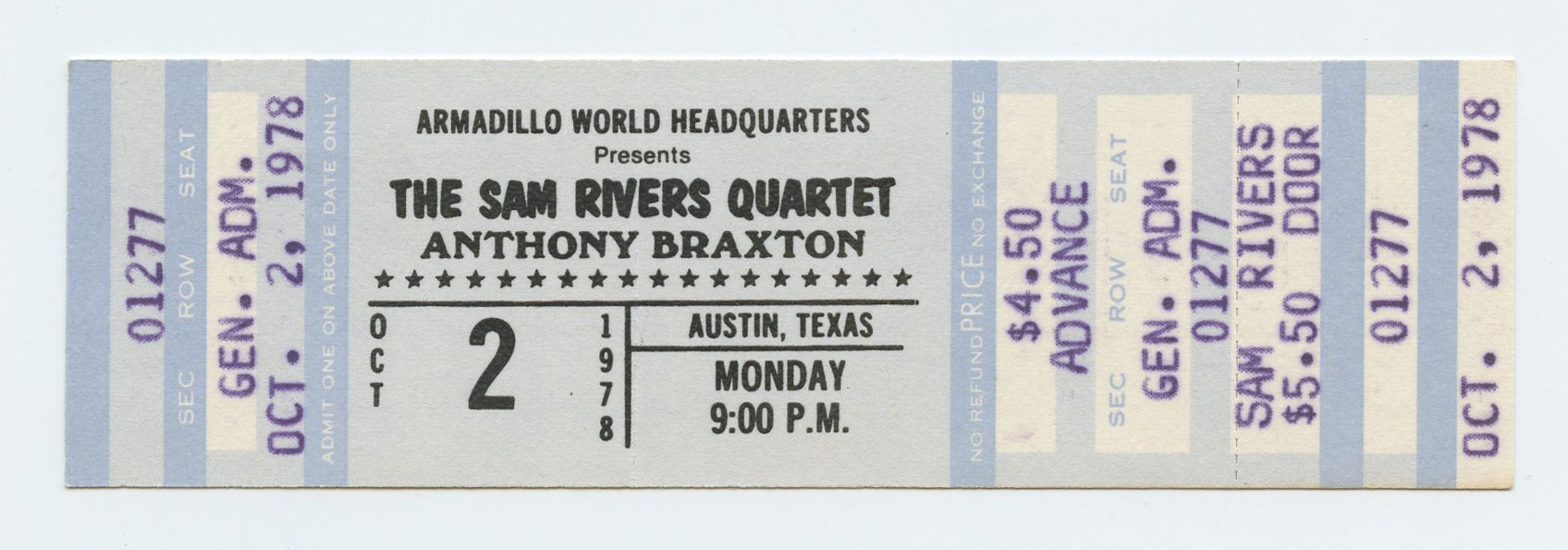 The Sam Rivers Quartet Ticket Vintage 1978 Oct 2 Austin TX  