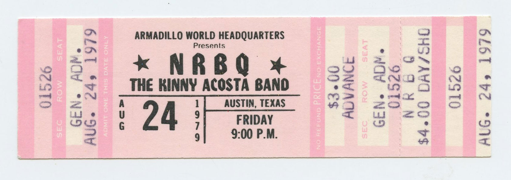 NRBQ Ticket Vintage 1979 Aug 24 Austin TX  w/ The Kinky Acosta Band 