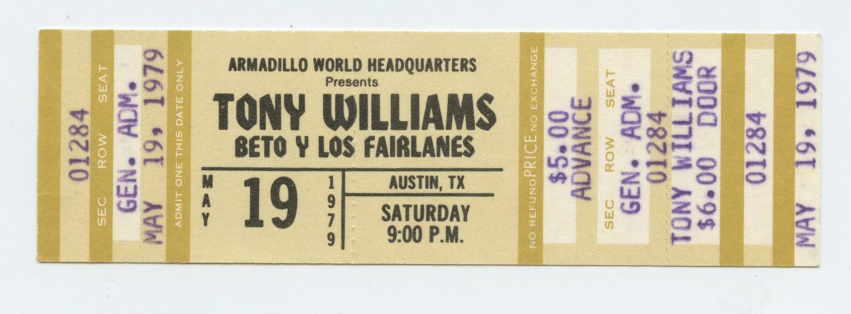 Tony Williams Ticket Vintage 1979 Nov 17 Austin TX 